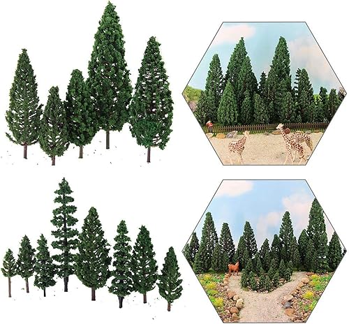 52pcs modelo pino árboles verde pino plástico para bosque HO escala modelo ferroviario diseño miniatura paisaje S0901