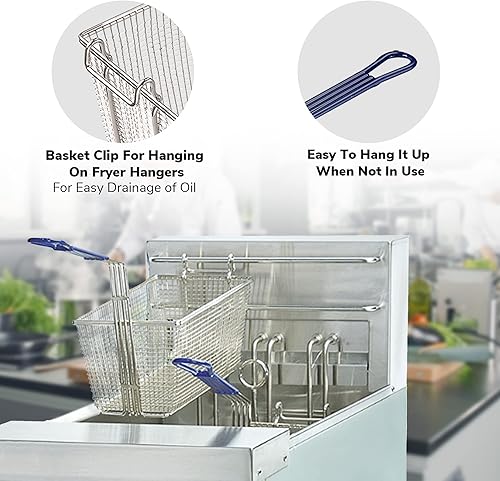Miniatura 6 de 2 cestas para freidora profunda con mango antideslizante, construcción de hierro chapado en níquel resistente, 13 1/4 x 6 1/2 x 6 pulgadas, uso