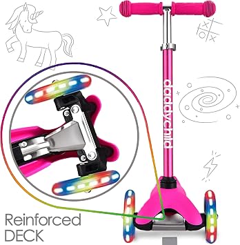 3-Wheel Kick Scooter for Kids Ages 3-8 Lean-to-Steer Toddler Scooter with Extra Wide Light Up Wheels, 4 Adjustable Heights, Foldable Scooters for Boys & Girls, Max Weight 110lbs