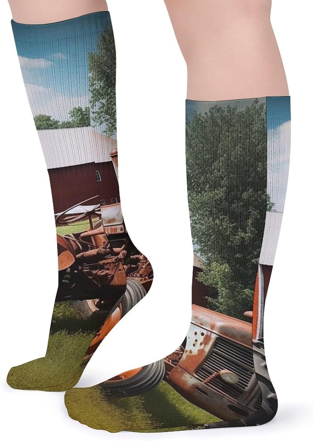 Breathable Crew Sock, Moisture Wicking, Athletic Calf Socks, Cozy | Company Farm Tractor Compression Socks for Women Men, Lightweight High Work Socks for Business, Casual