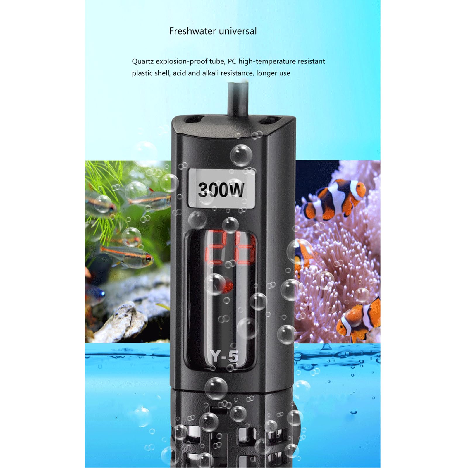 Asta riscaldante per Acquario per Acquario Riscaldatore Automatico antideflagrante a Temperatura costante con indicatore di Funzionamento, 50 W (300 W)
