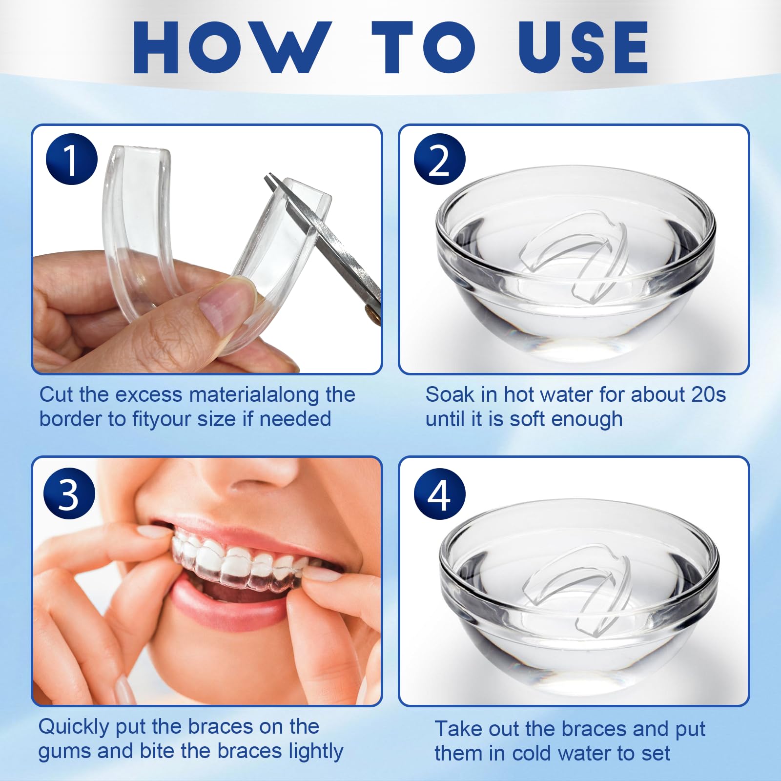 4 Piezas FéRulas Descarga Bruxismo, Ferula Antironquidos, Prevenir El Roncar Protector Bucal Para Dormir, Moldeable Disfruta De Un SueñO Tranquilo, Reutilizable