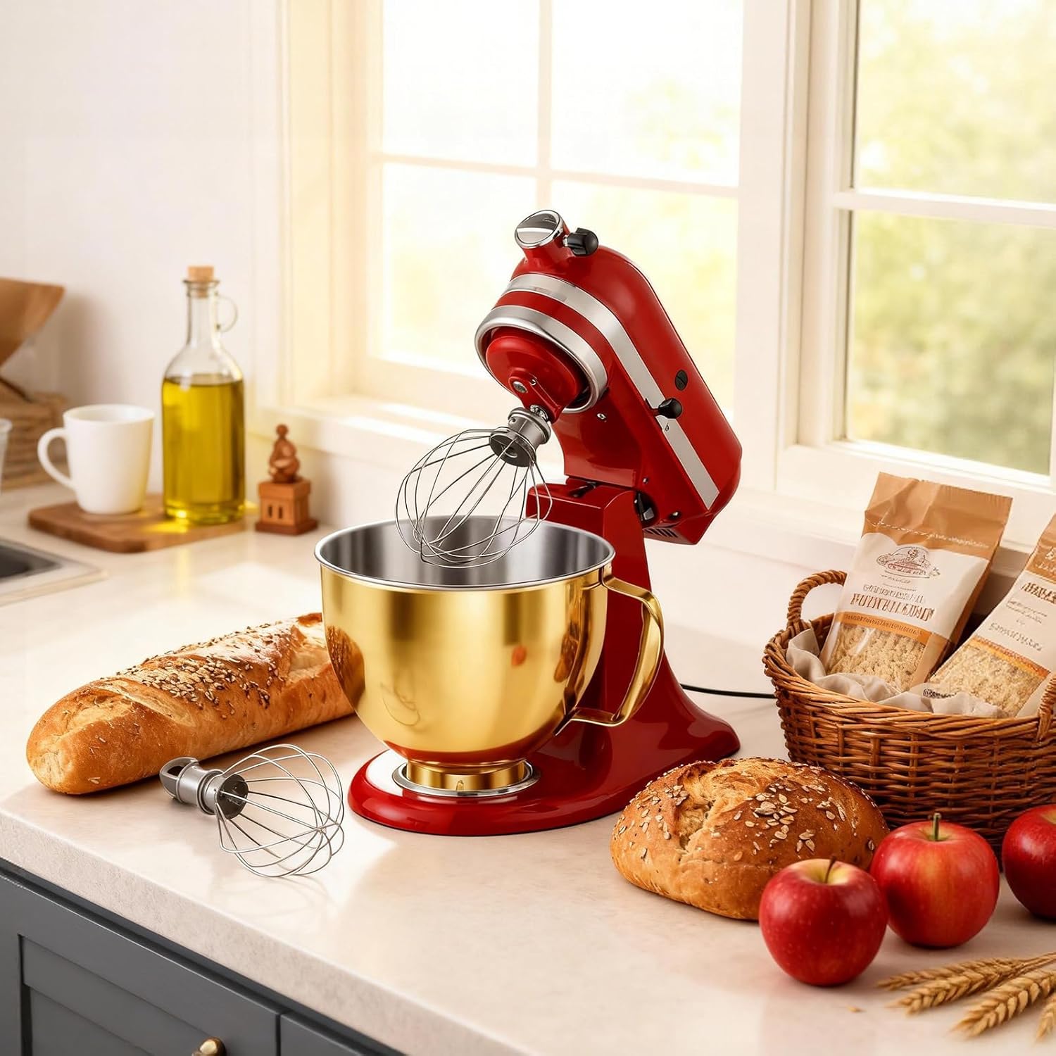 Stainless Steel Mixer Bowl for KitchenAid Artisan & Classic Series 4.5 & 5 Quart Tilt-Head Stand Mixers, KSM150 Stainless Steel Bowl Replacement, Mixing Bowl for KitchenAid, Radiant Gold