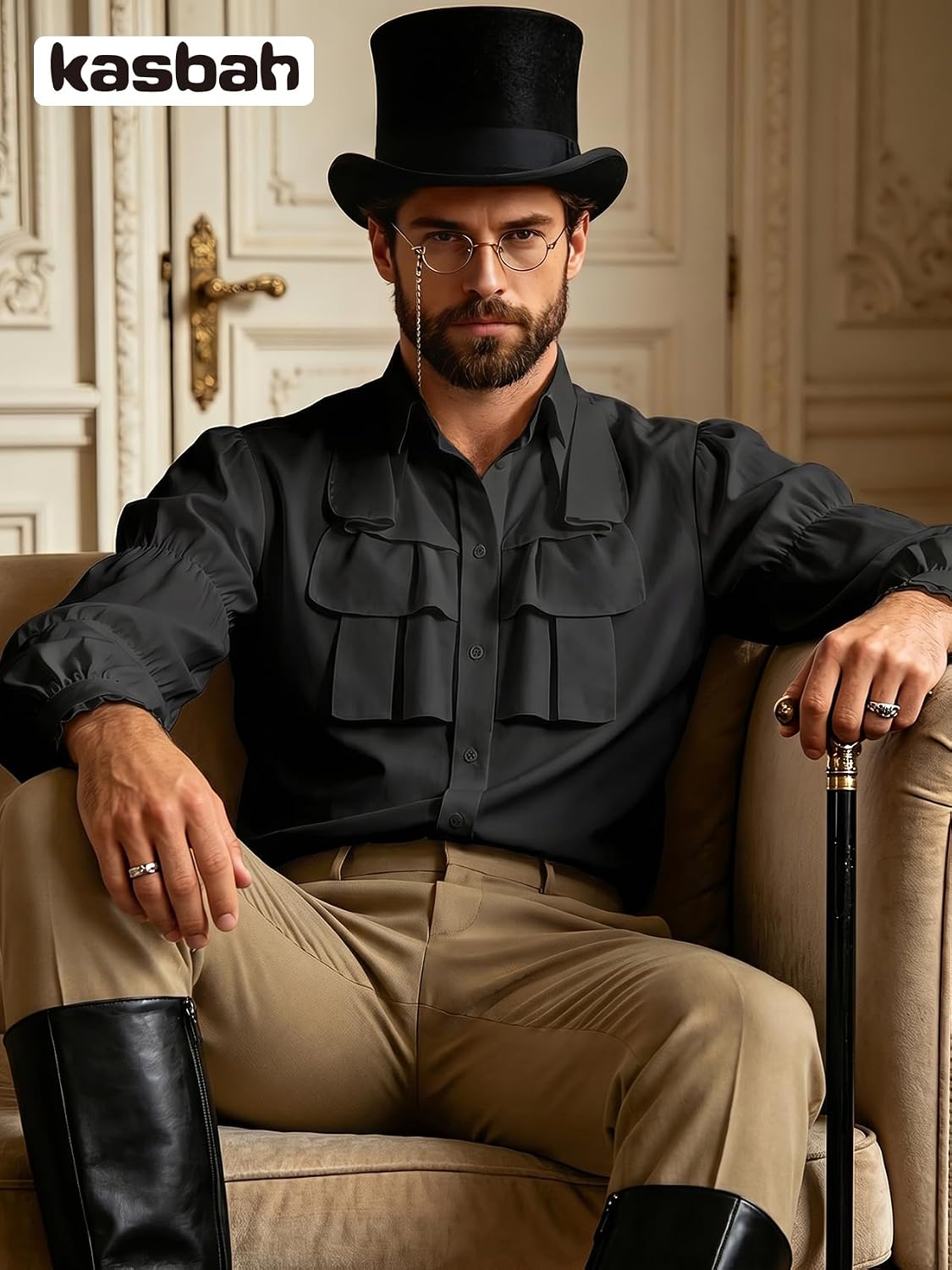 KASBAH Mens Pirate Shirt Renaissance Costume Medieval Outfit Ruffle Shirts Vampire Victorian Shirt Jester Cosplay Costumes