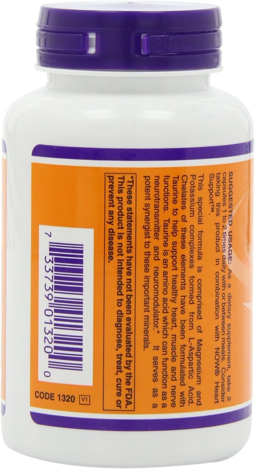 NOW Magnesium and Potassium Aspartate W/ Taurine, 120 Capsules (Pack of 2)