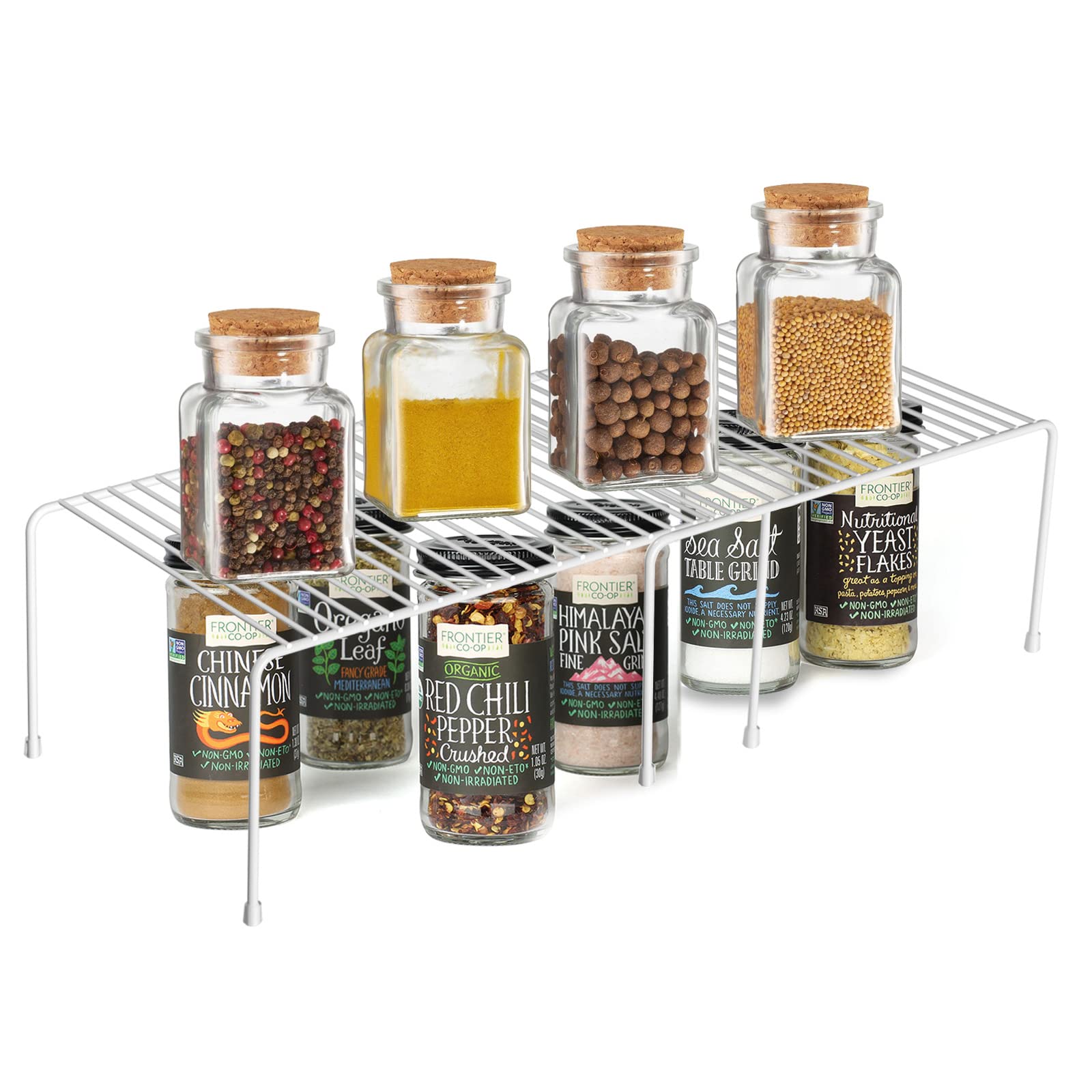 Orgneas Organizador de estante expandible para gabinete, estante para congelador, estante de cocina, despensa, organizador de platos para almacenamiento de gabinete, estante elevador de especias con