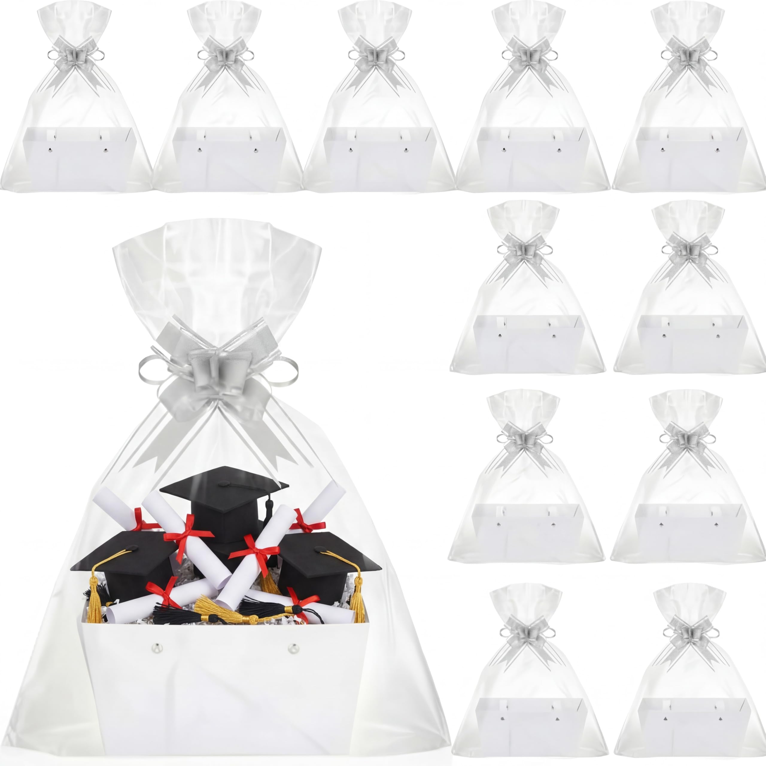 Colarr 12 Pack Baskets for Gifts Empty Bulk Kraft Empty Gift Basket Kit with Handle Wrap Bag Bow DIY Cardboard Market Tray to Fill for Mother's Day