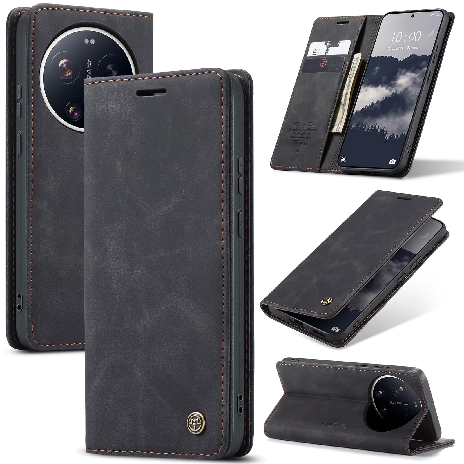 Azororo Cover per Xiaomi 17 Ultra 5G, Premium PU Pelle Custodia, Magnetica Carta Fessura Portafoglio Case, Flip Cavalletto Custodia per Xiaomi 17 Ultra - Nero