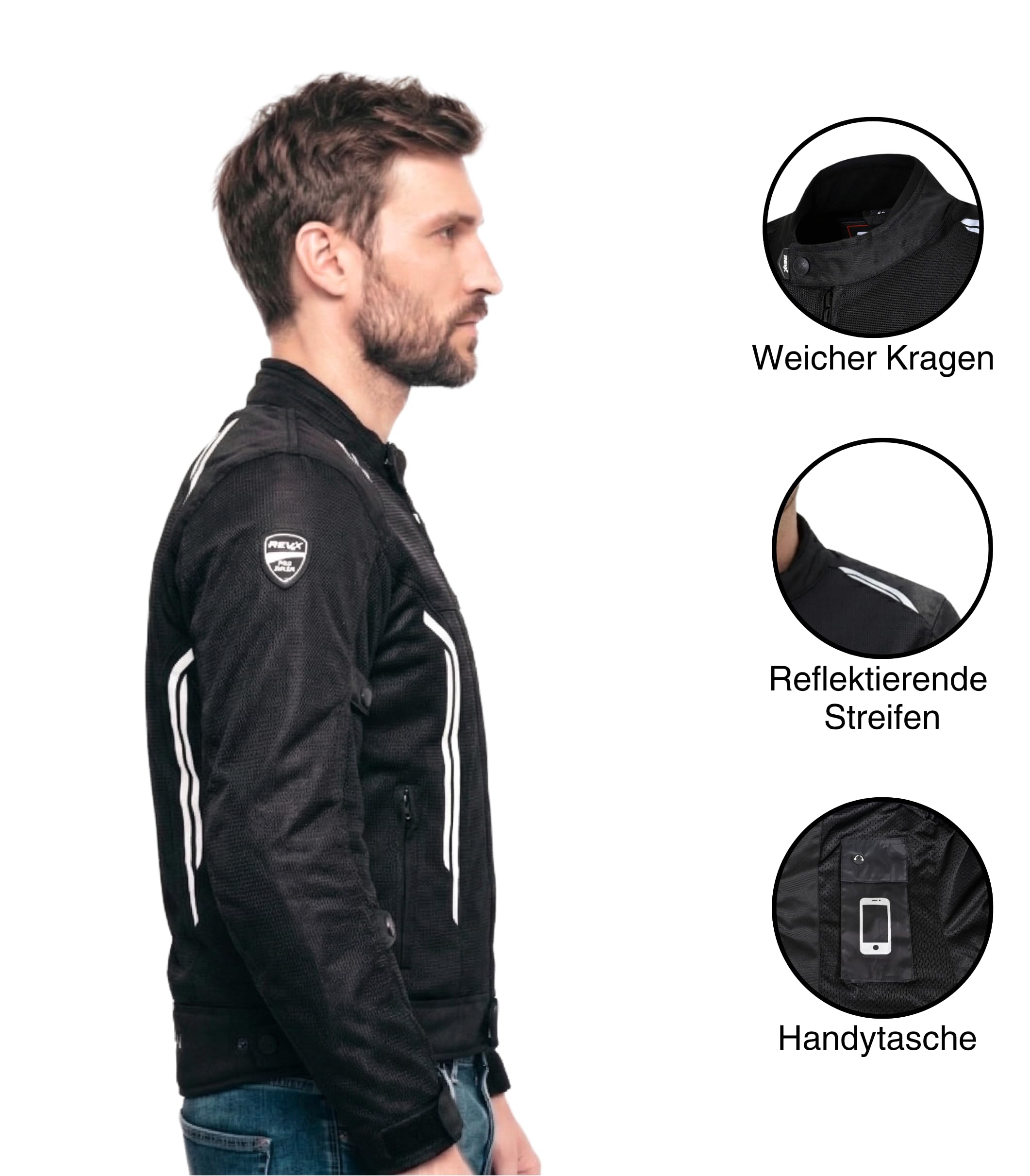 REVX Sommer Motorradjacke Herren mit CE Protektoren | Ultra Belüftet Leichte Sommerjacke mit Rückenprotektor