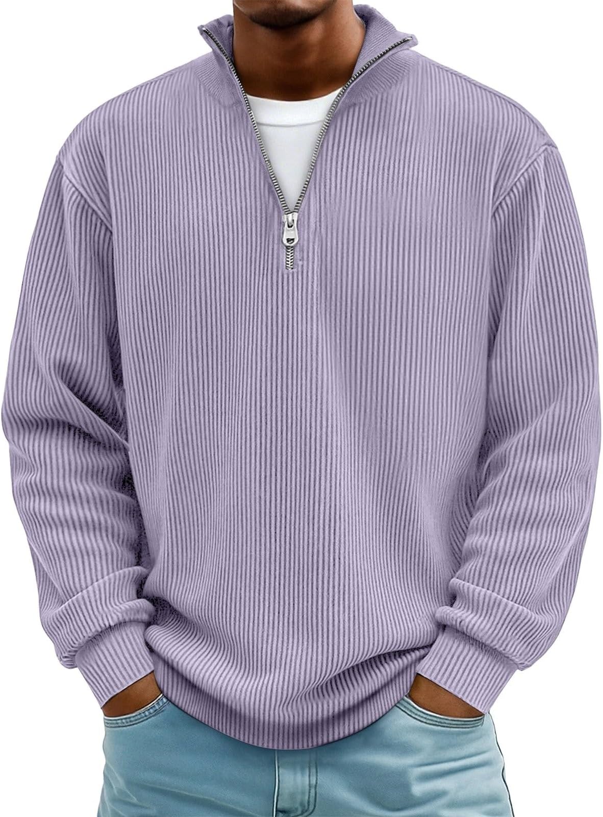 Quarter Zip Waffle Shirts for Men Texture Pullover Sweatshirt Long Sleeve Rugby Polo Sweater Knit Henley Sweat Shirt