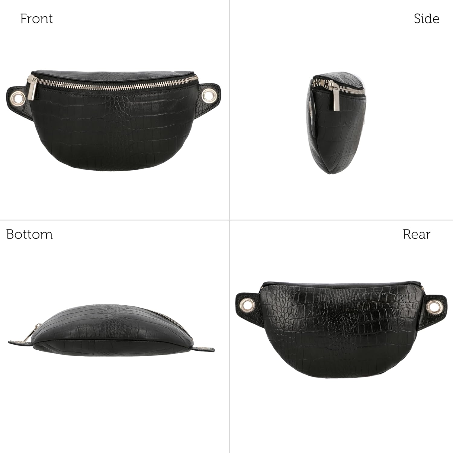 Gusti Leather Fanny Pack - Rosamonde Crossbody Sling & Waist Pack for Women, Black Crocodile-Look, Adjustable Strap, Compact Design