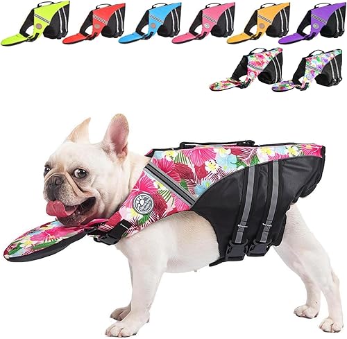 Chaleco salvavidas para perro, chaleco salvavidas para bulldog francés para nadar en barco, chaleco de natación para perros con flotador de barbilla