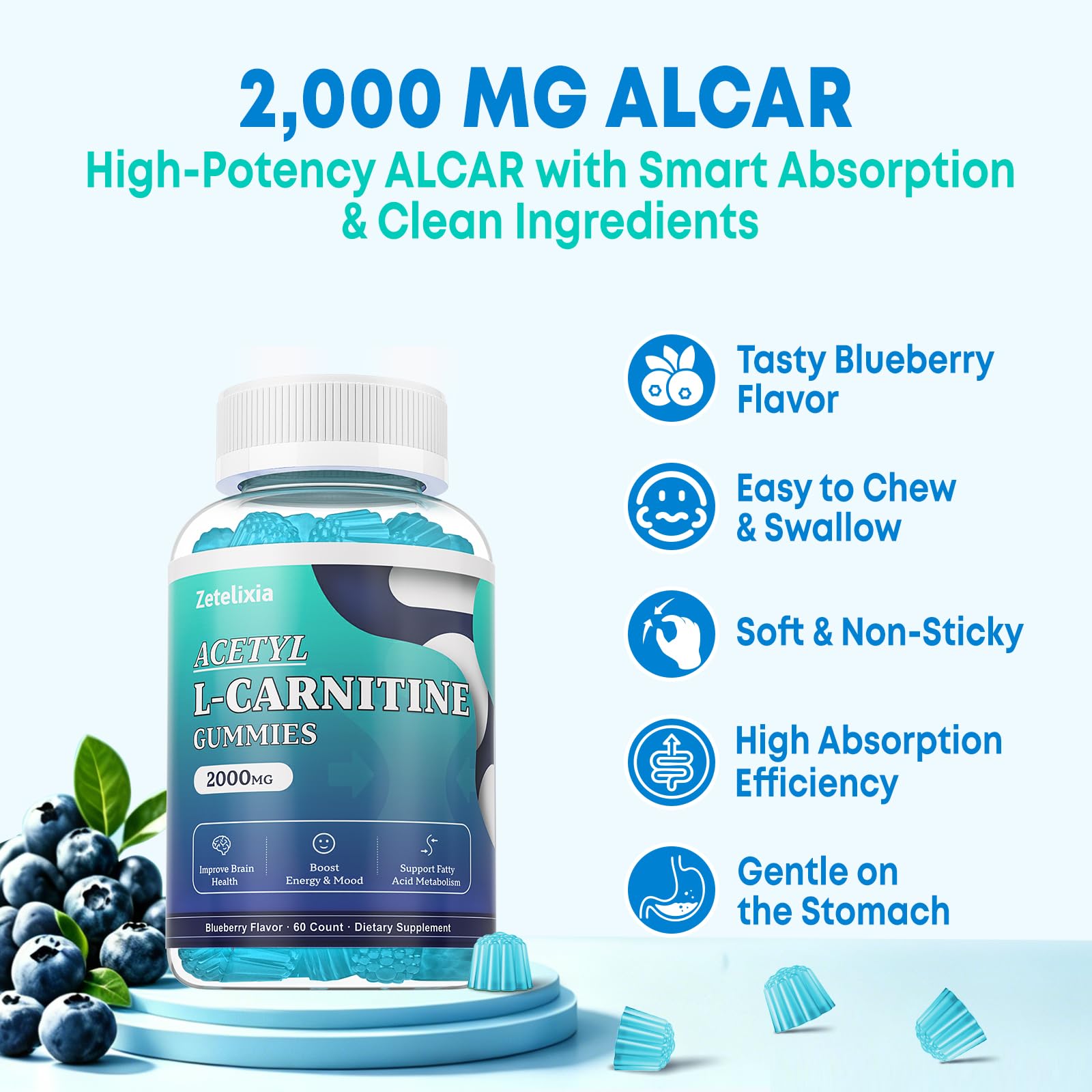 Sugar Free Acetyl L-Carnitine Gummies, L-Carnitine Supplement for Women & Men, with Vitamin C & B12, ALCAR for Energy, Brain & Heart Health Support, Vegan, Non-GMO, 60 Count — Amazon image 5