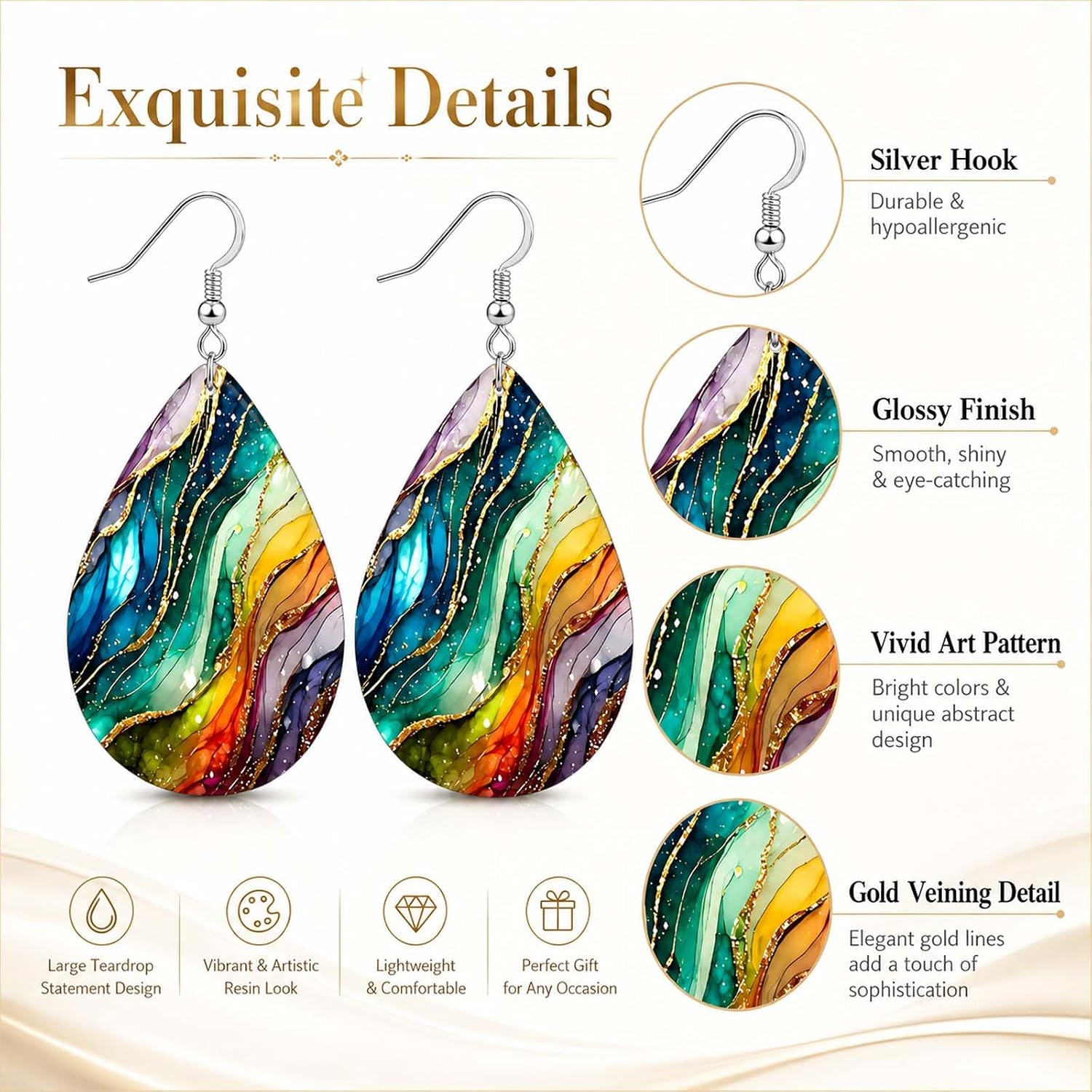 Flower Teardrop Earrings for Women Colorful Floral Teardrop Earrings Dainty Elegant Lightweight Double Sided Dangle Earring Summer Statement Jewelry Gift image 5
