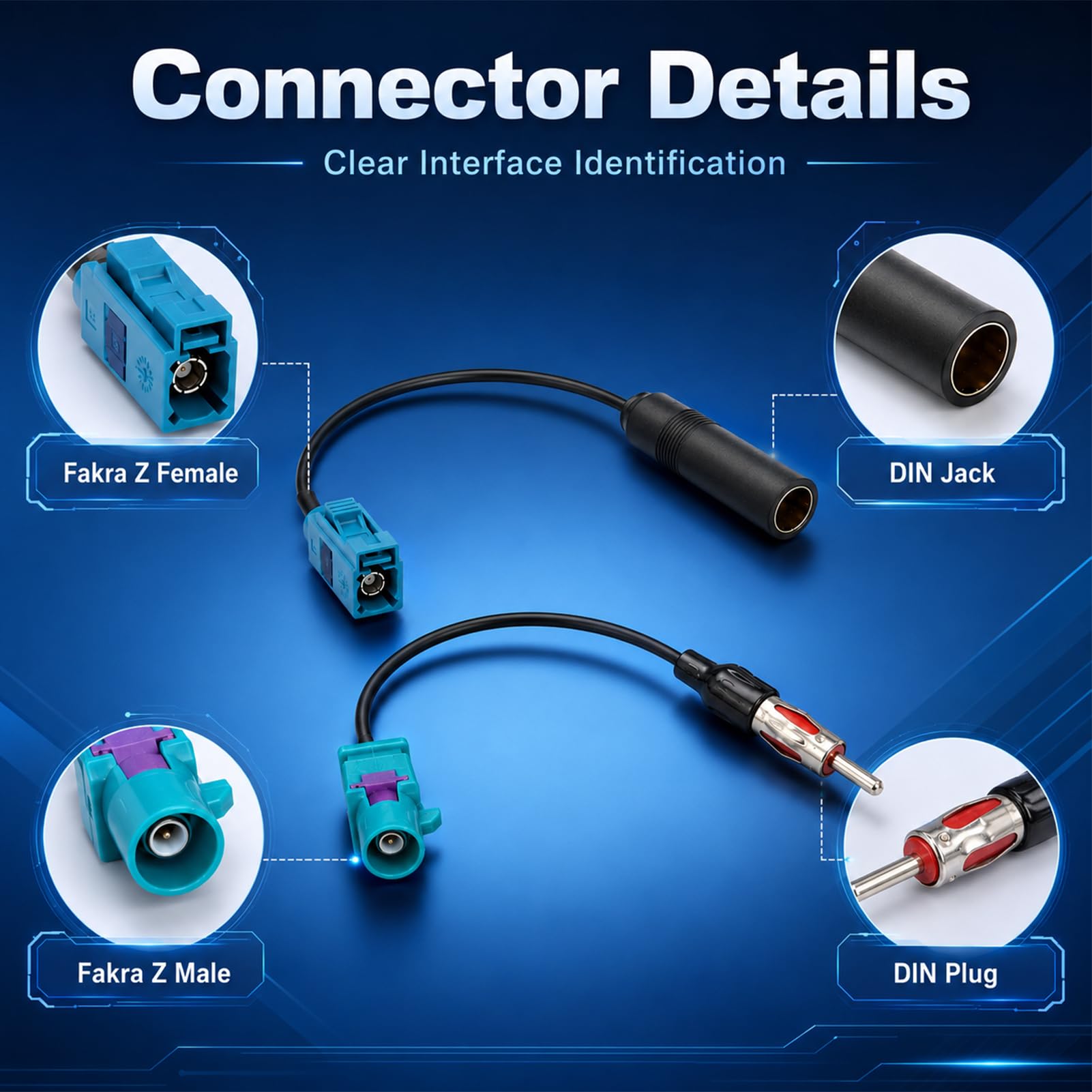 2 Stück Fakra auf DIN Adapter, Fakra Z zu DIN Adapter ISO Autoradio Antenne Adapters Kabel für Auto Radio Nachrüstung, FM AM Signal Adapters für Fahrzeug Stereoanlage, CD Receiver und Head Unit