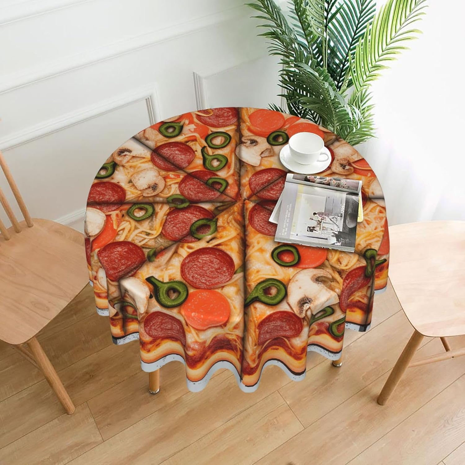I Love Pizza Tablecloths for Round Tables 60 Inch - Reusable Washable Dining Table Clothes - Stain and Wrinkle Resistant Decorative Fabric Table Cover for Wedding Party