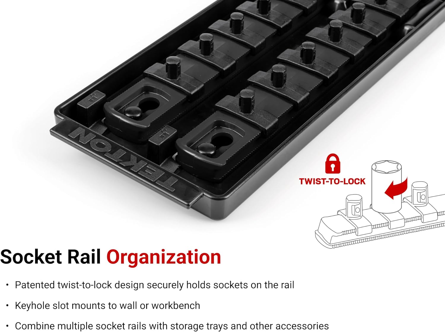 TEKTON 1/4 Inch Drive 12-Point Socket Set with Rails and Tray, 22-Piece (5/32-9/16 in.) | SHD90213