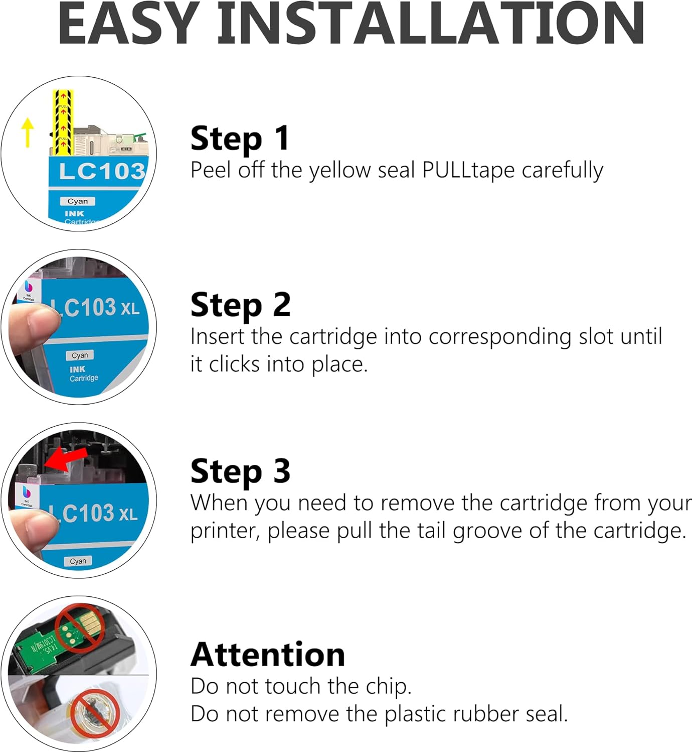 LC103XL Ink Cartridge Replacement for Brother LC103 XL LC101 Work with MFC-J870DW MFC-J475DW MFC-J6920DW MFC-J6520DW Printers (4 Pack, Black, Cyan, Magenta, Yellow)