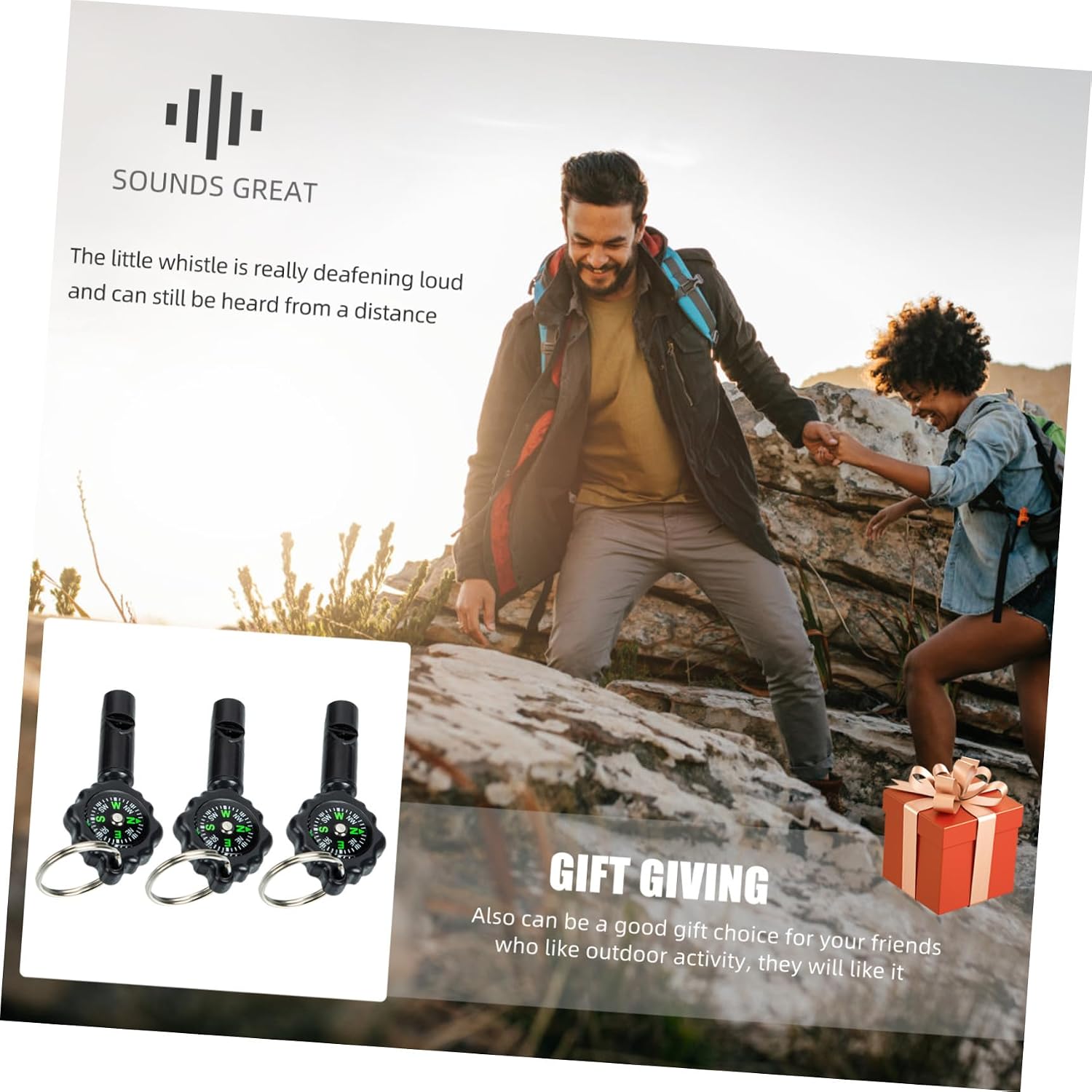 3Pcs Keychain Survival Whistles with Compass Portable Emergency Signal Whistle for Camping Hiking and Outdoor Activities Durable Design for