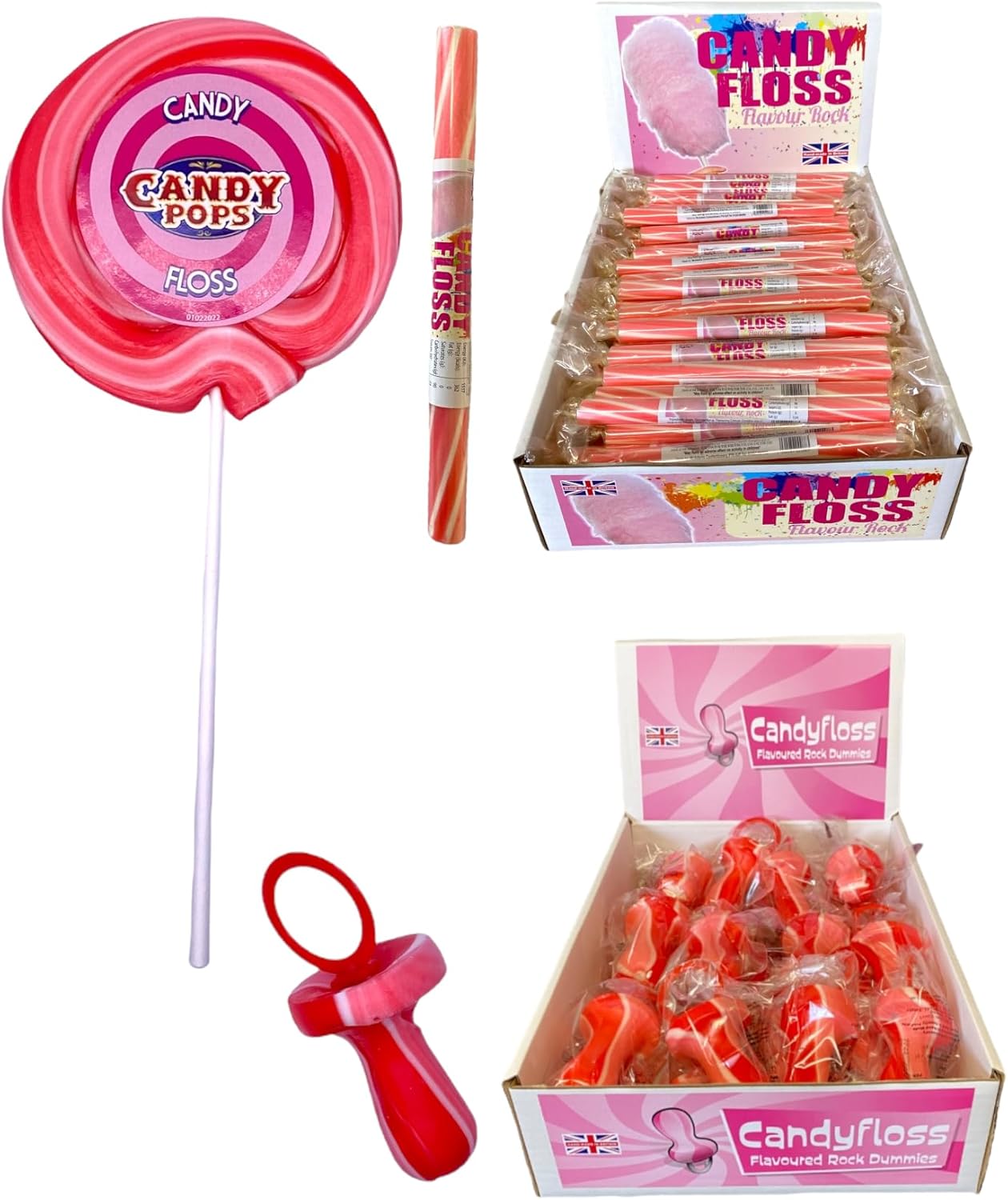Candy Floss Gift Pack 20 X Rock Sticks, 4 X Rock Dummies, 2 X Large