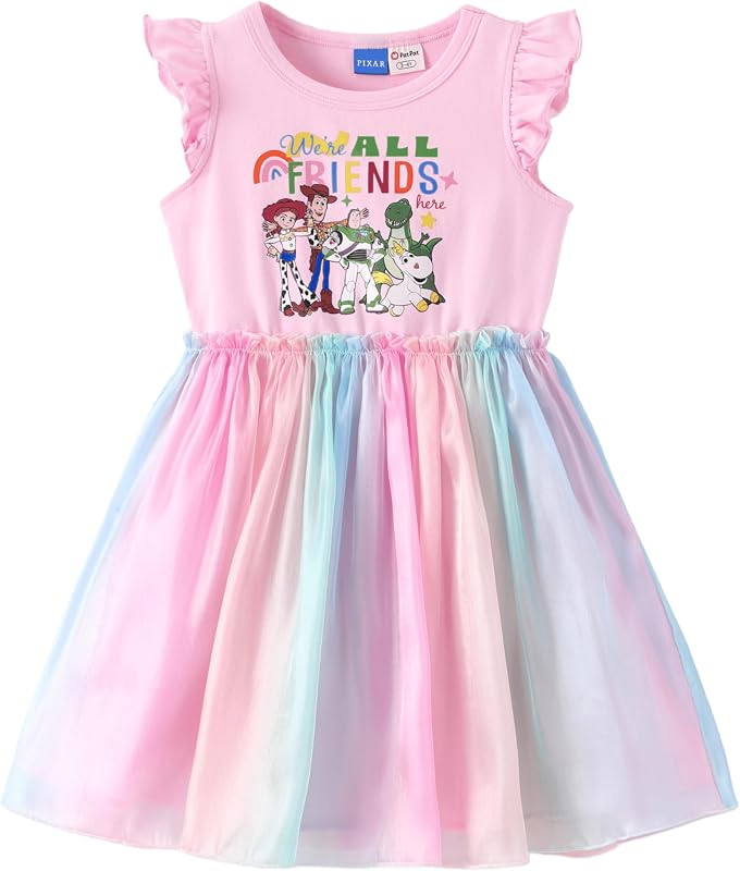 Princess Frozen Elsa Minnie Stitch Toddler Girl Tulle Tutu Dress Ruffle Sleeve Mesh Summer Birthday Party Clothes 2-9Y