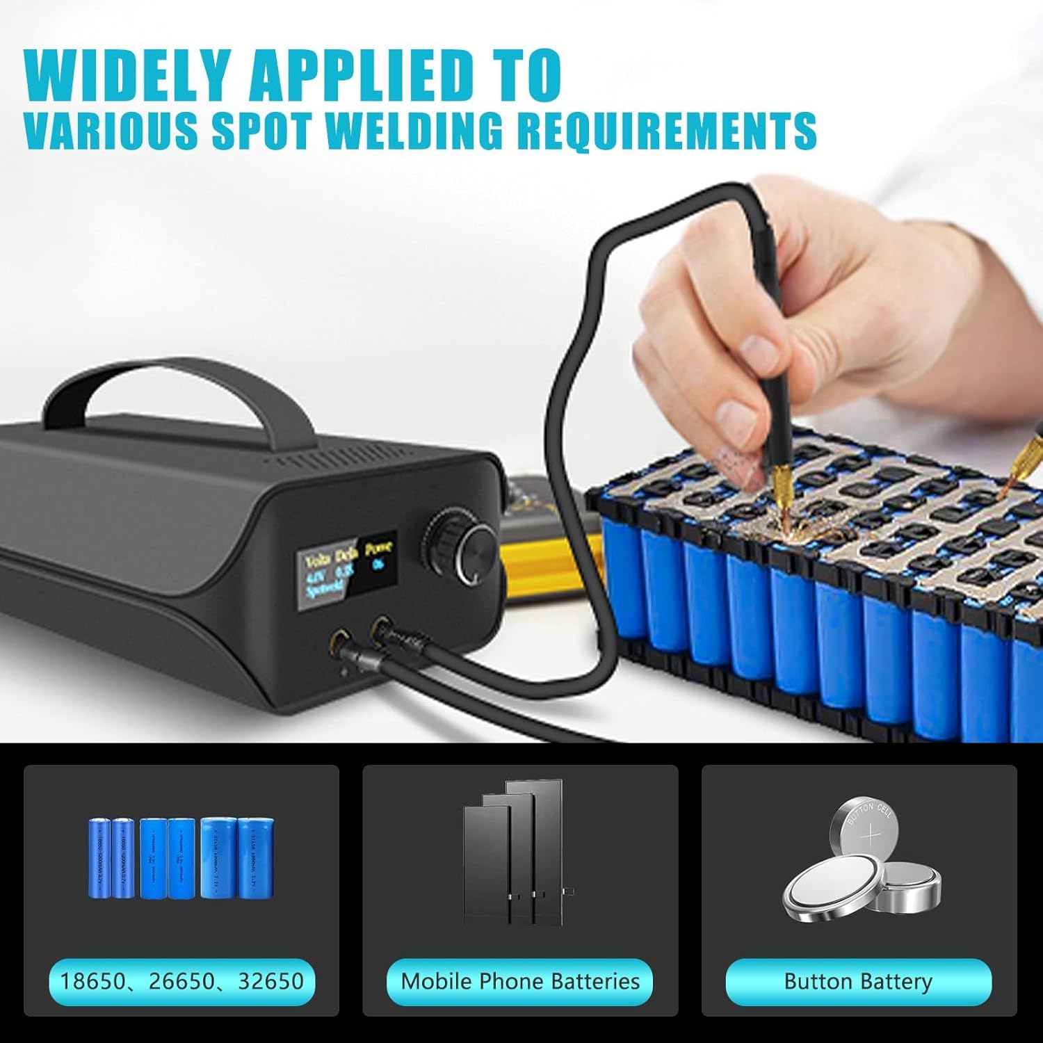 Battery Spot Welder, Farad Capacitor Portable Mini Welder Spot 3000F with LCD Screen, 120 Levels Adjustable Spot Welding Machine 18650 Battery Energy Storage, Nickel Strip Support 0.1-0.3mm