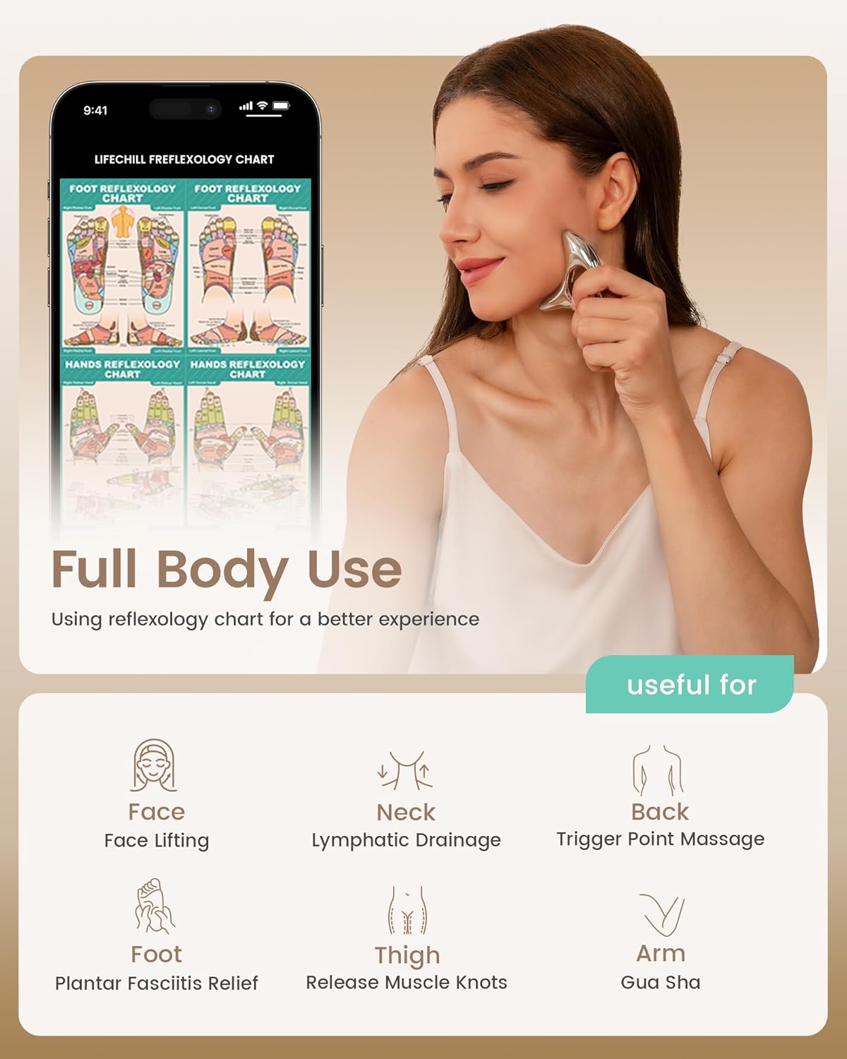 lifechill Trigger Point Massage Tool for Deep Tissue, Muscle Scraper Tool for Fascia Release, Metal Body Gua Sha Tool, Lymphatic Drainage Massager, Thumb Saver,Scar Tissue Massage,Acupressure Tool - Image 5