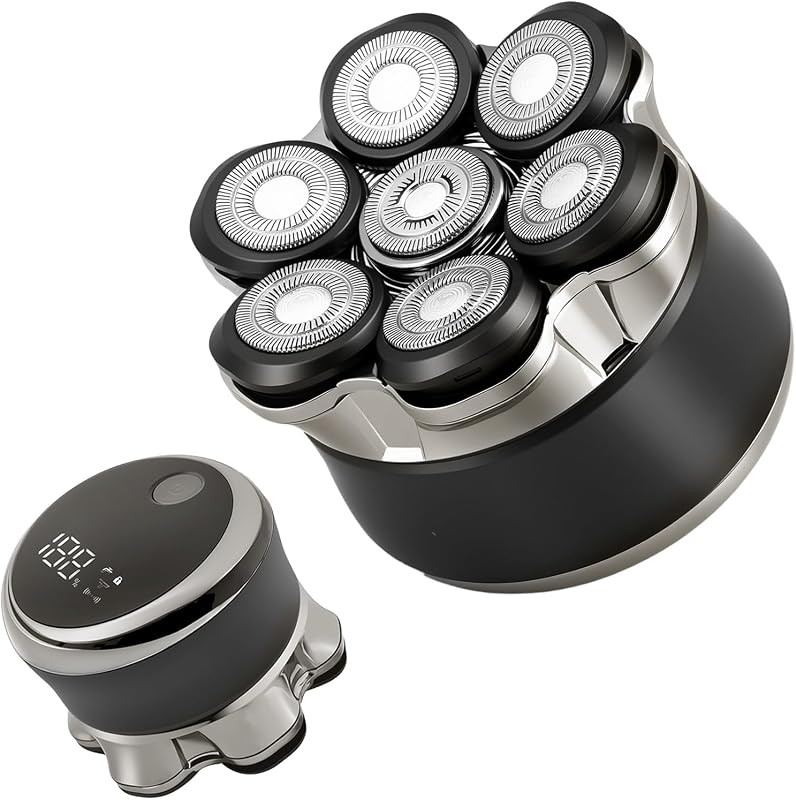 Barbeador elétrico rotativo Carehabi para cabeça, 7D, IPX6, com cabeça magnética flutuante, visor LED e USB-C