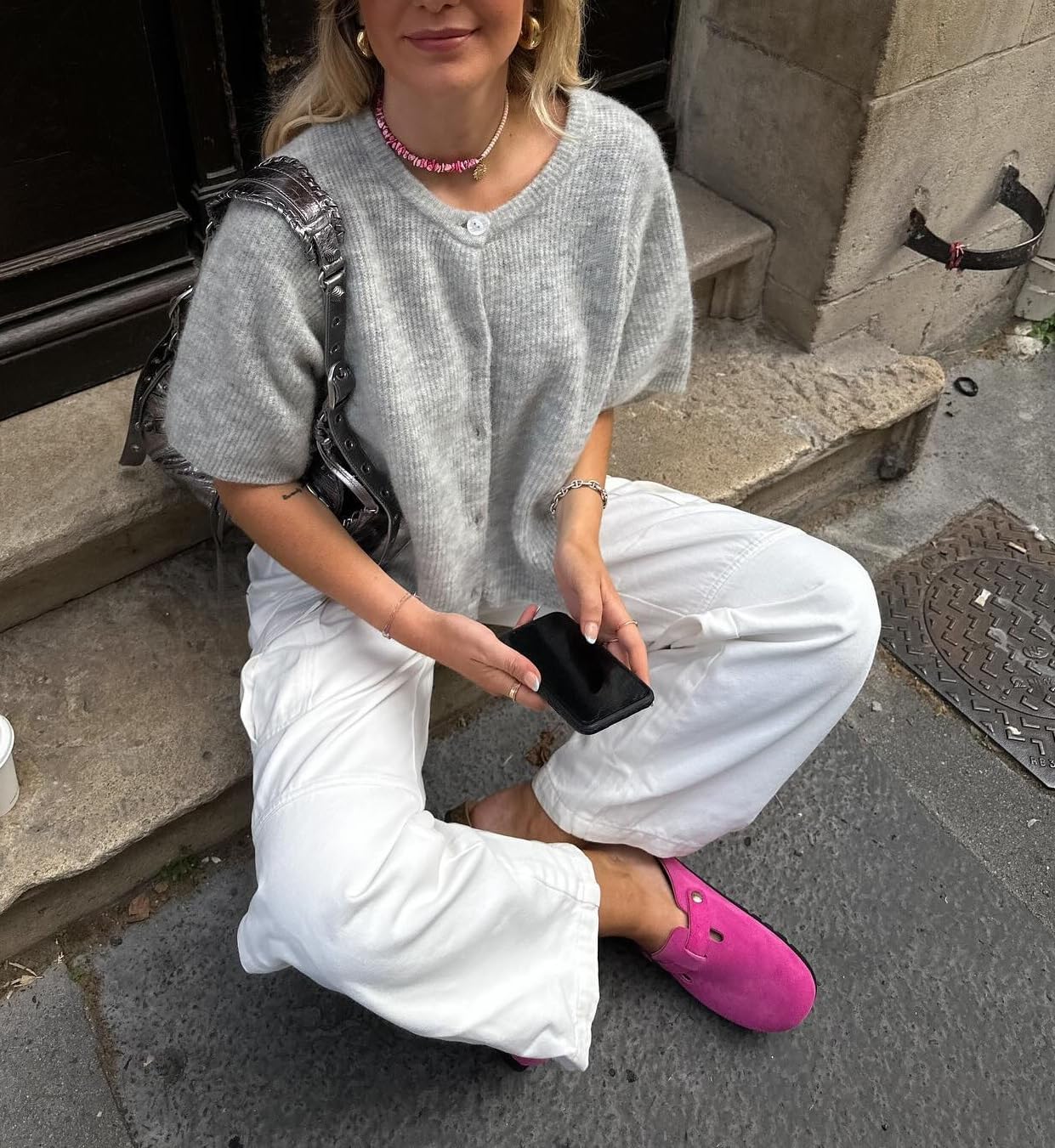 KMBANGI Women Knitted Cropped Blouse Short Sleeve Button Knit Shirt Crop Cardigan Y2k Open Front Knitwear Tops Dressy - Image 5