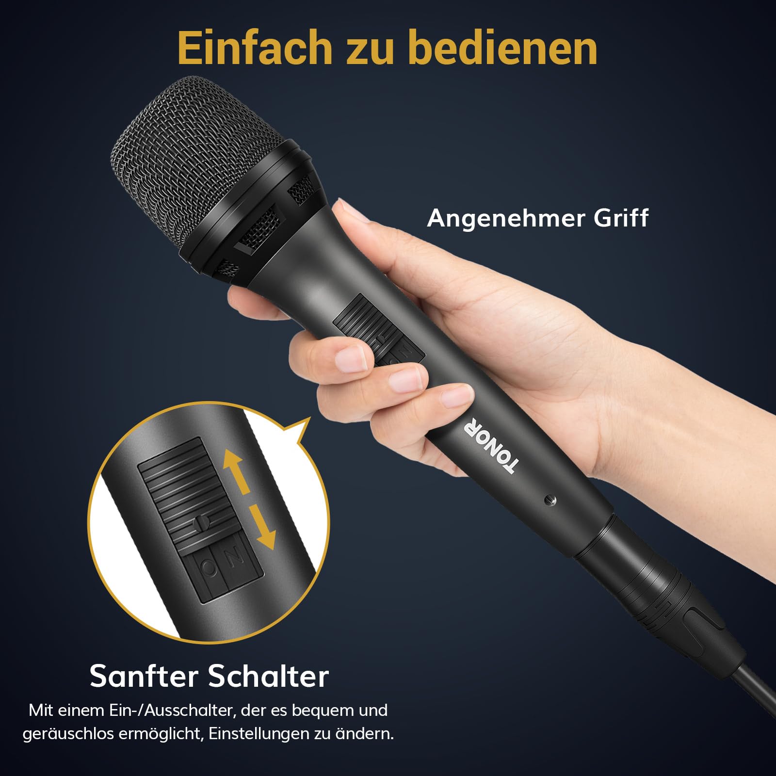 TONOR Dynamisches Mikrofon, Gesangsmikrofon zum Singen, tragbares Karaoke Maschine Anlage, Nieren-Studiomikrofon mit 4,5M XLR, Mikro mic für Fernseher/Studio/Mixer und Outdoor-Aktivitäten