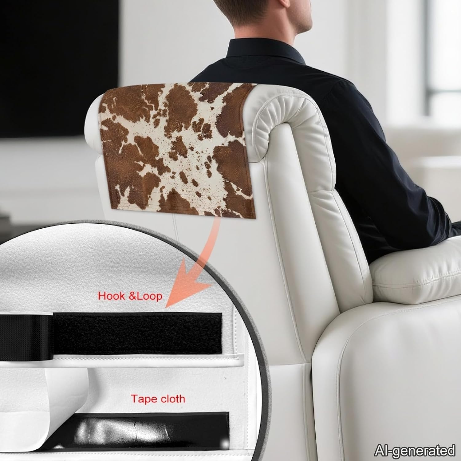 Brown Cow Print Head Rest Covers, Waterproof Sofa Couch Headrest Protector Non Slip Head Rest Cover for Recliner Chair Couch Furniture, Set of 3 image 5
