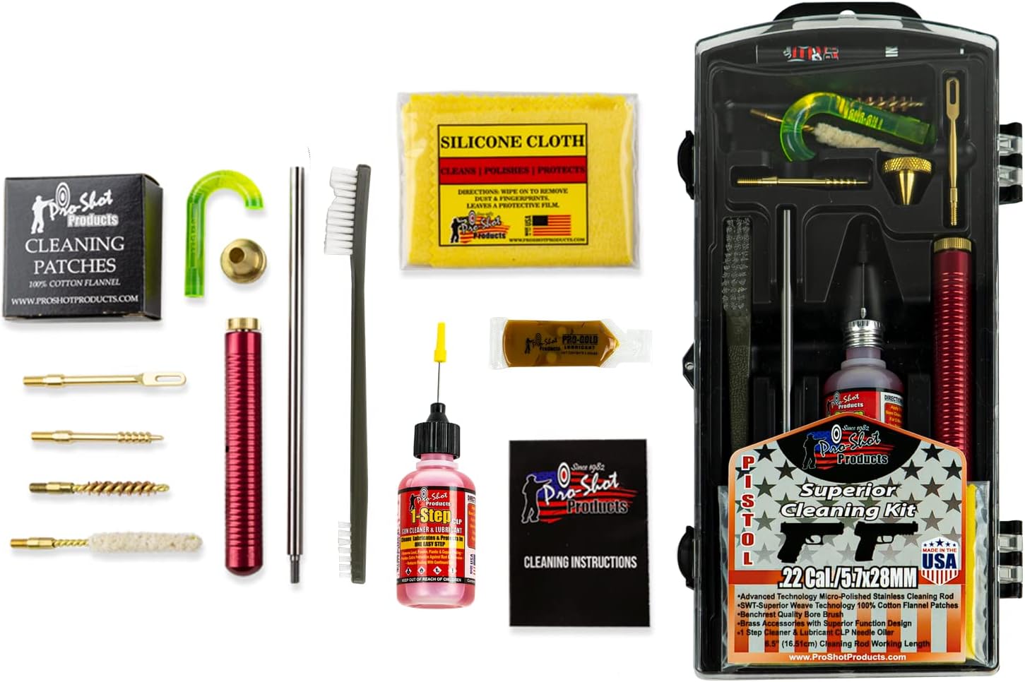 Pro-Shot Gun Cleaning Kits: Universal, Rifle, Pistol, and Shotgun Cleaning Kits with Premium Stainless Micro-Polished Rods, Brushes, Jags, Patches, CLP & Grease – Made in USA