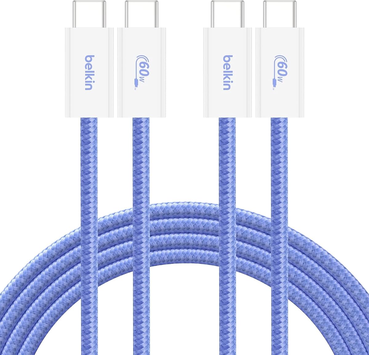 Cable trenzado USB C a USB C de 60 W, paquete de 2, cable cargador para iPhone de 6,6 pies | iPhone 15/16/17, Samsung Galaxy S26, Pixel 10, Airpods, iPad, Nintendo Switch 2, MacBook, Steam Deck, Viajes, Chromebook