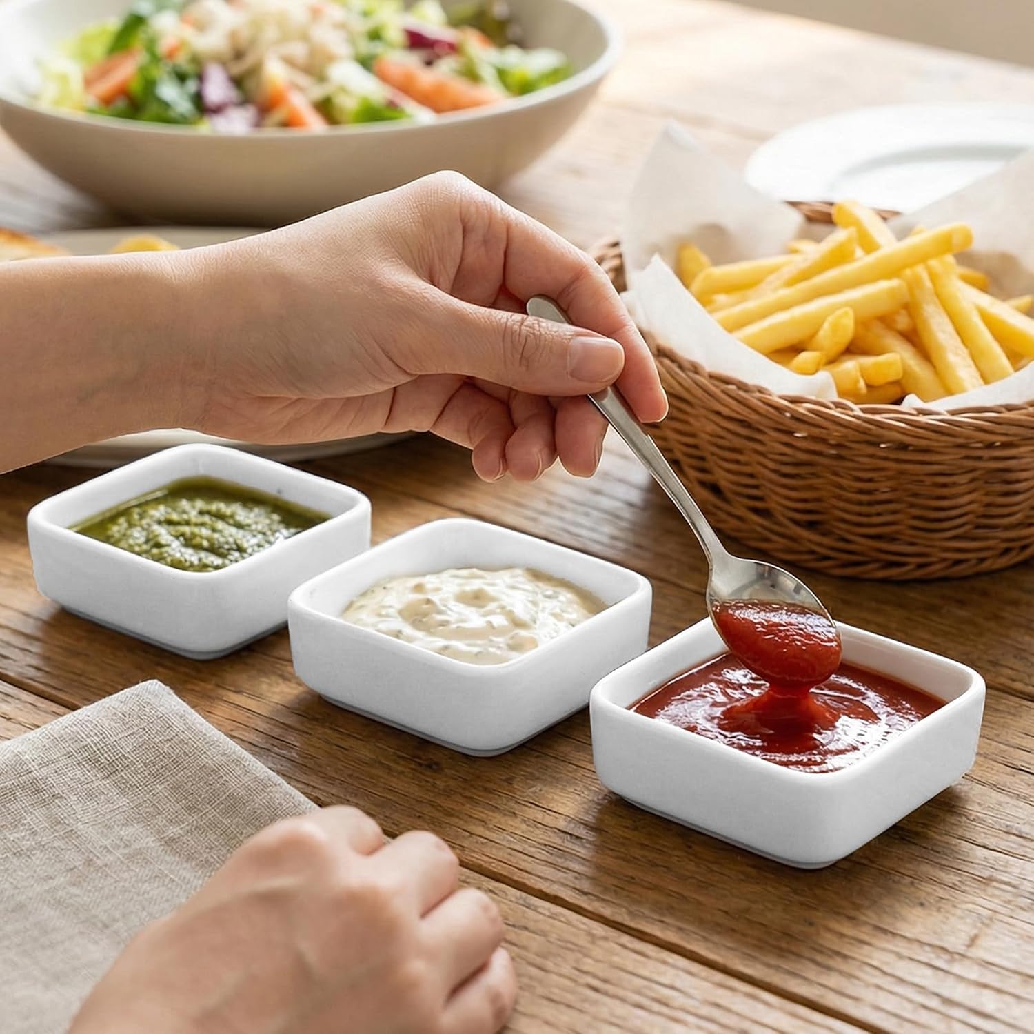 Ceramic Dip Bowls Set of 6, 6 Oz White Dipping Bowl