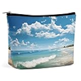 RLDOBOFE Makeup Bag, Travel Cosmetic Bag, Sandy Beach Printed Makeup Organizer Case, Wide-open Pouch Purse, Travel Essentials, Toiletries Accessories