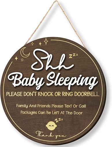 Woodamore Shhh Baby Sleeping Sign for Front Door - Please Do Not Knock Or Ring Doorbell Sign, Baby Sleeping Door Sign, No Knocking Door Sign, No Soliciting Do Not Knock Sign