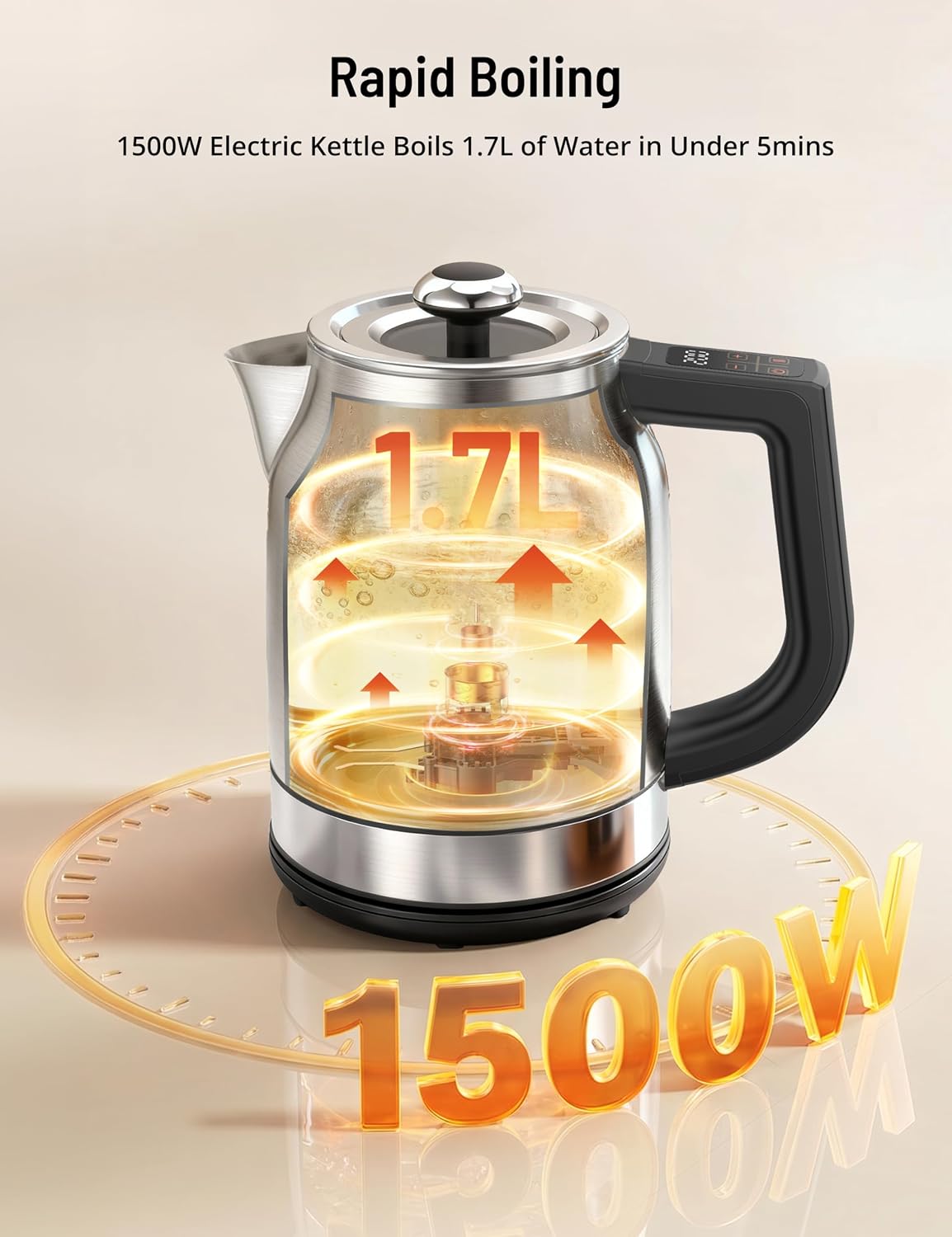 1.7L Electric Kettle Temperature Control, 1500W Electric Tea Kettle