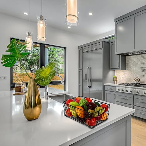 Miniatura 9 de Cesta de almacenamiento de frutas de cocina, cesta de encimera de alambre, frutas, verduras, aperitivos, despensa, organizadores, asa de