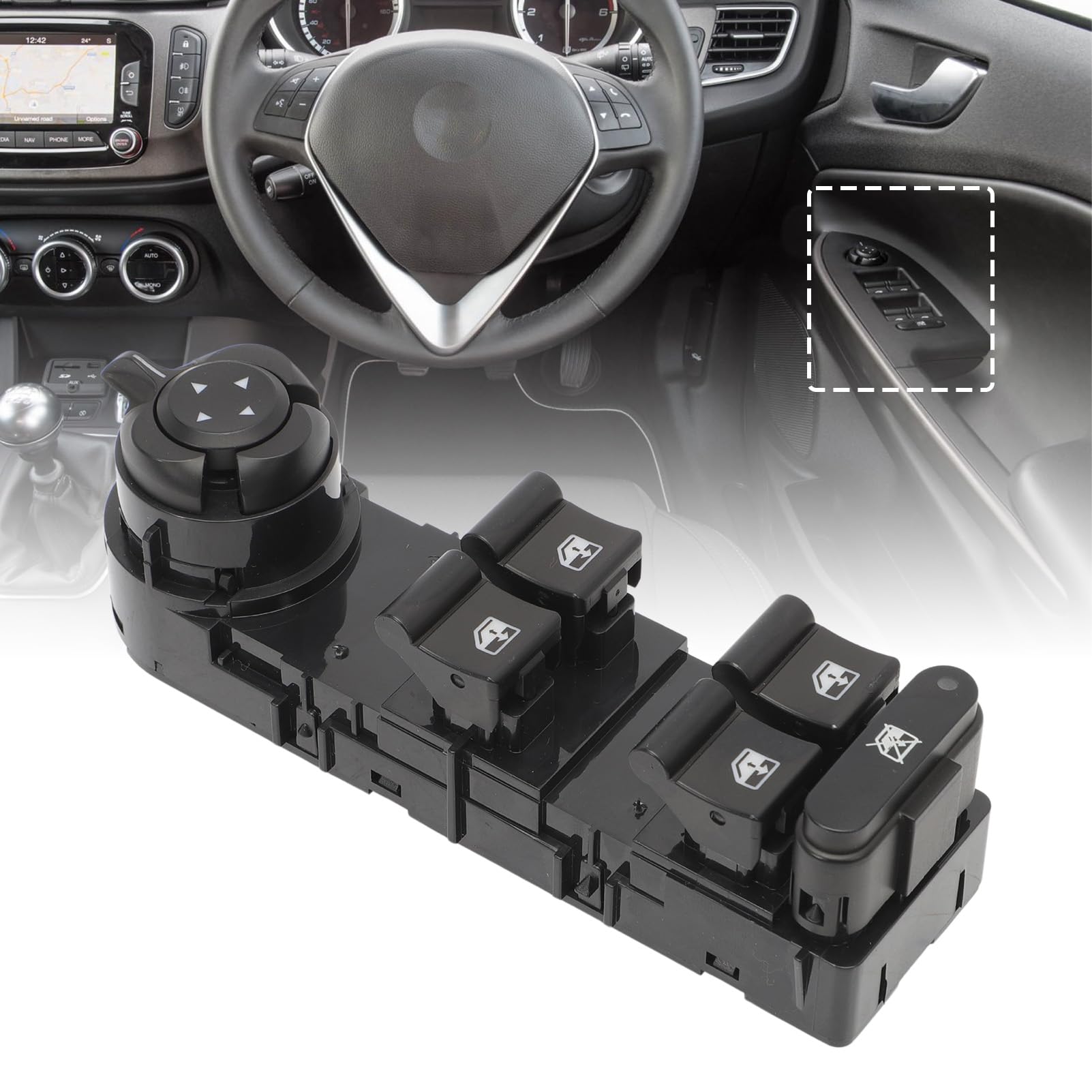 Interruttori Finestra per auto Pulsantiera 156106393 Compatibile per Alfa Romeo Giulietta 2010-2020 lato conducente Ascensore per vetri per finestrini Plastica Nero