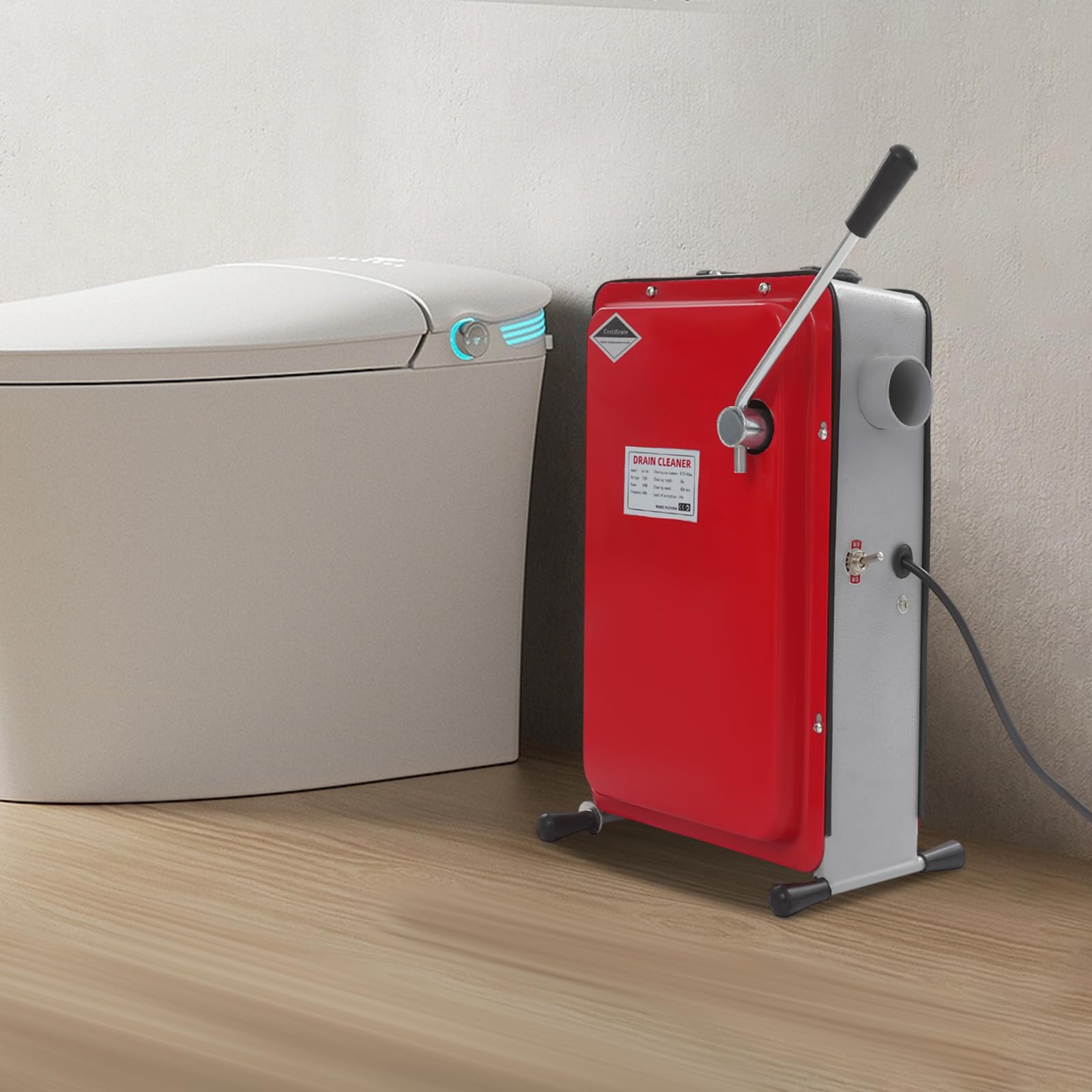 240 W eléctrico de limpieza de tuberías con 6 cabezales de corte, 400 rpm, limpiador de desagües, dispositivo de limpieza de tuberías con resorte de 22,5 m, limpiador de tuberías para tuberías de 20