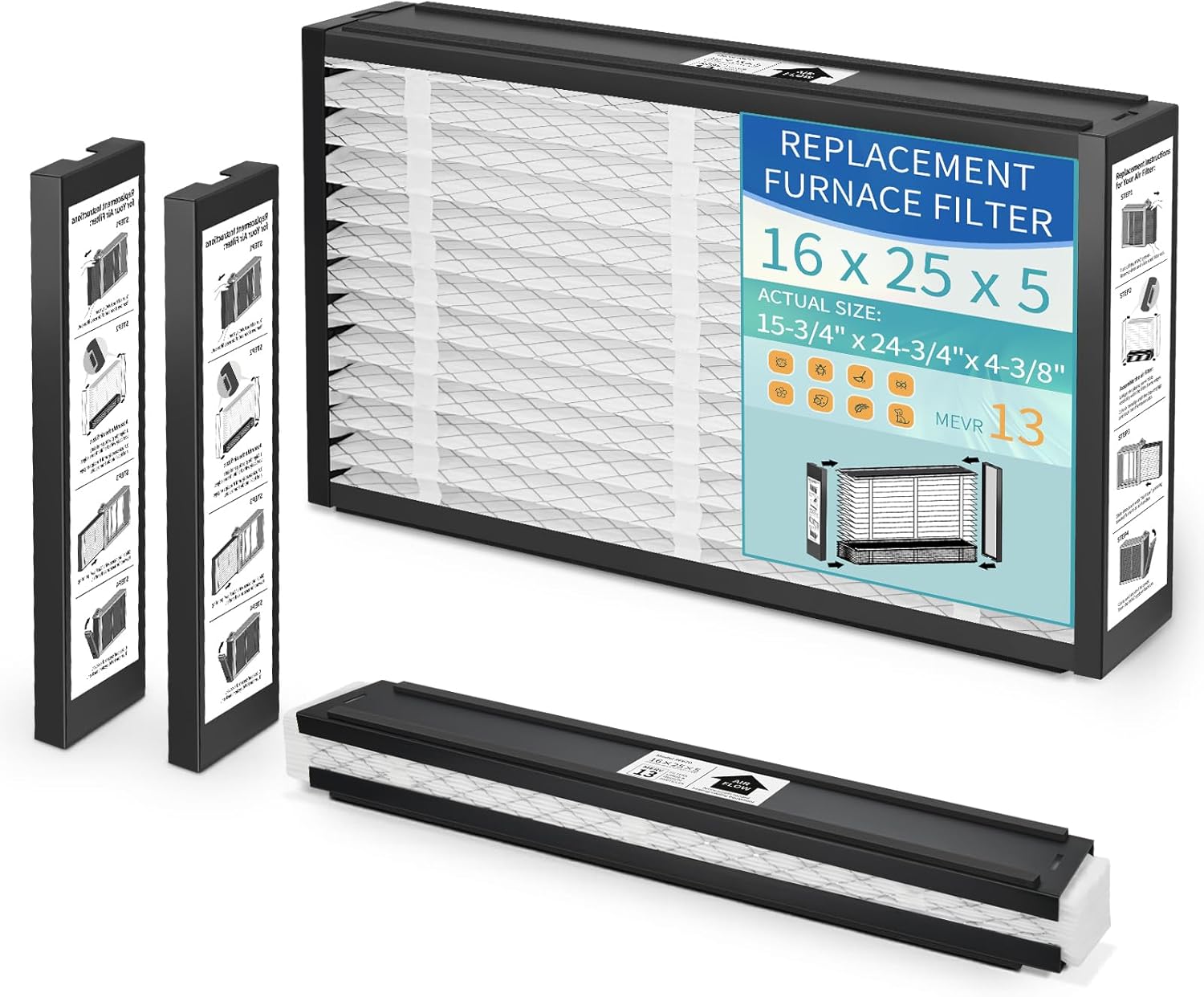 2-Pack 16x25x5 Replacement Air Filter for Lennox X6670 MERV 13 Allergy & Dust Defense, Pleated HVAC AC Furnace Filters(Actual Size: 15-3/4" x 24-3/4" x 4-3/8")