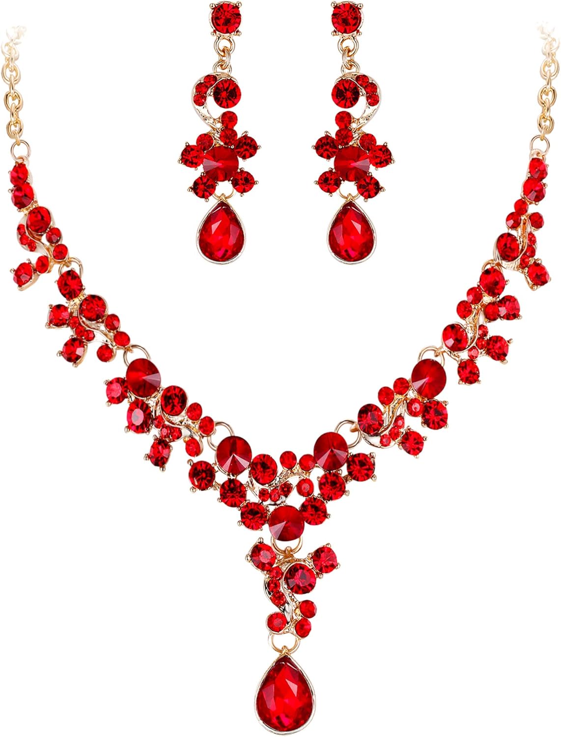 EVER FAITH Women's Rhinestone Crystal Elegeant Wedding Feast Floral Teardrop Necklace Earrings Set