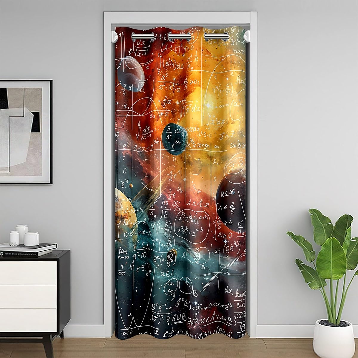 Feelyou Math Equation Doorway Curtain Privacy 1 Panel 34"x80" Galaxy Solar System Blackout Insulated Thermal Curtain Mathematics Formula Biology Door