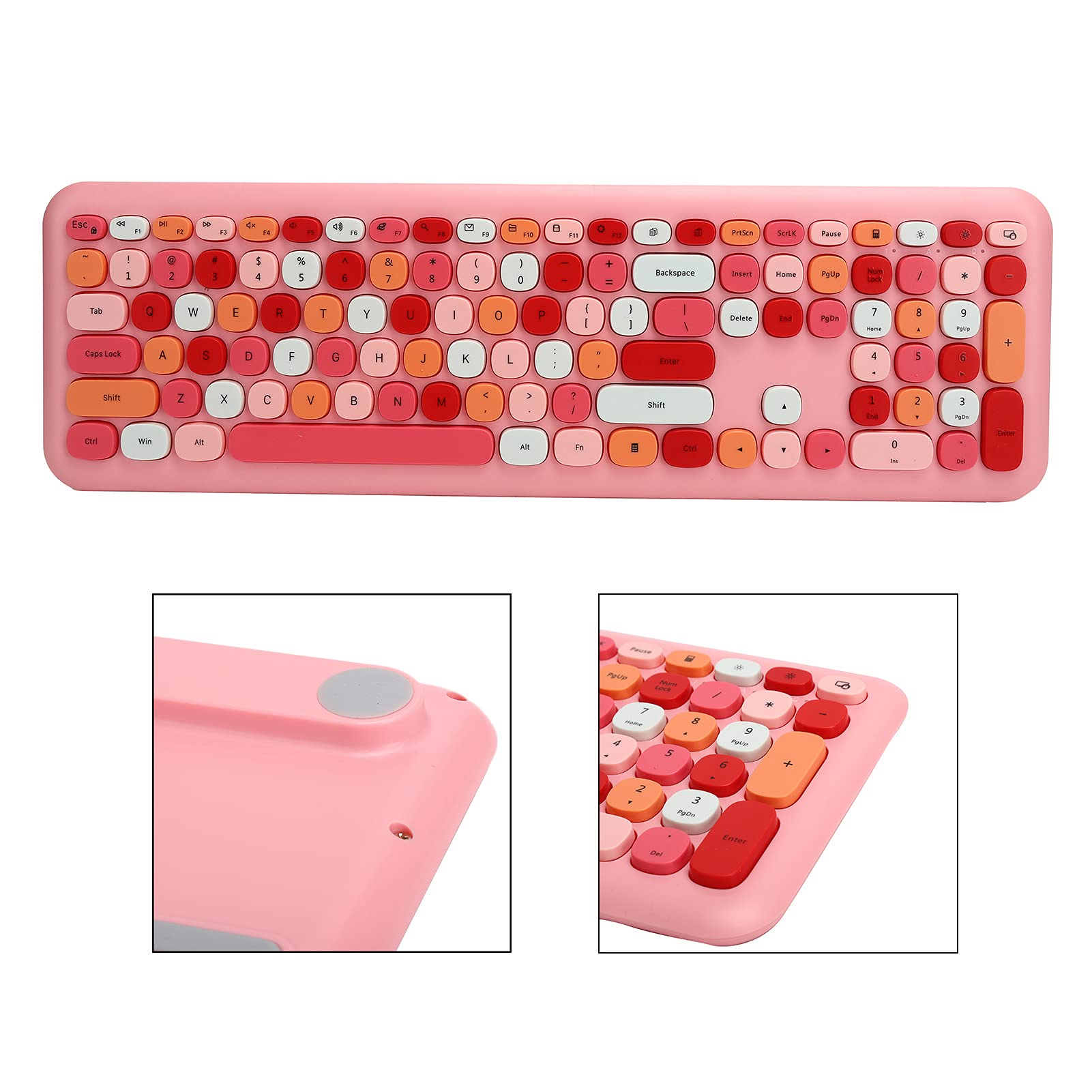 Bezprzewodowa Klawiatura i Mysz, Kolorowa, Okrągła Klawiatura do Pisania z Klawiaturą Numeryczną, Klawiatura 2.4G USB Kawaii Kompatybilna z Komputerem /Laptop/PC(różowe mieszane kolory)