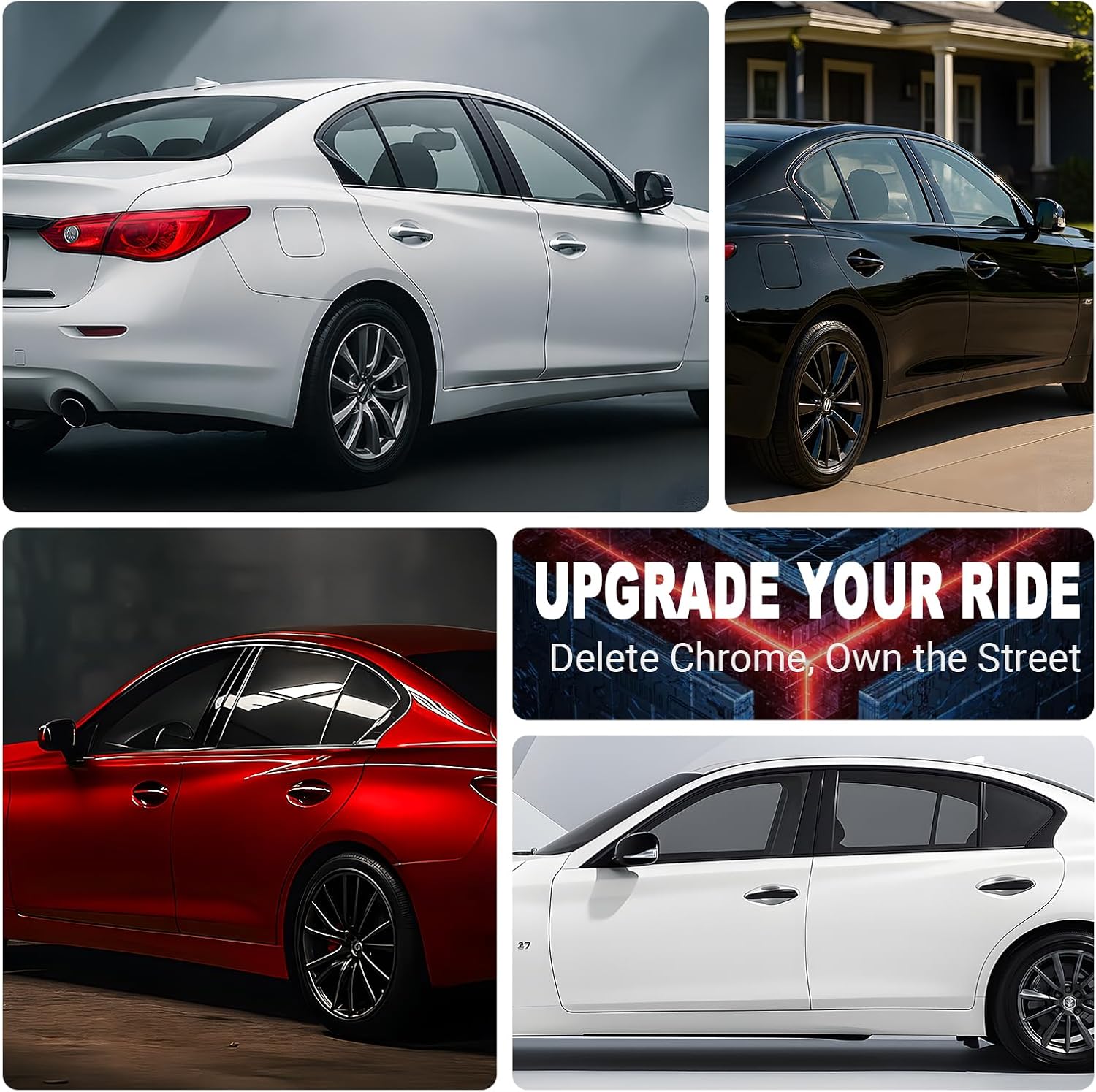 Chrome Delete Vinyl Wrap Kit fit for 2014-2021 Infiniti Q50 Q50S Accessories Side Window Trim with Gloss Black Blackout Film
