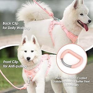 Sunraymascota No Pull Dog Harness, Puppy Vest with Front Clip for Small Medium Large Sized Dog(Light Pink,L)