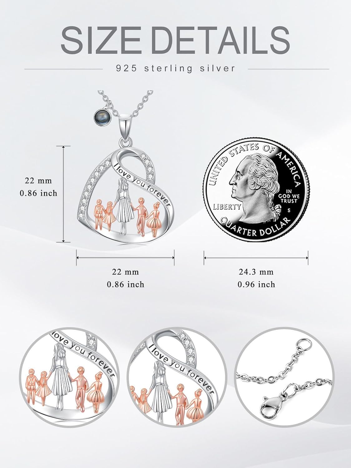 Mother and 1-4 Daughters/Sons 925 Sterling Silver Father Daughter Necklace Moonstone Mother's Day Jewelry Gifts for Daughter Mom