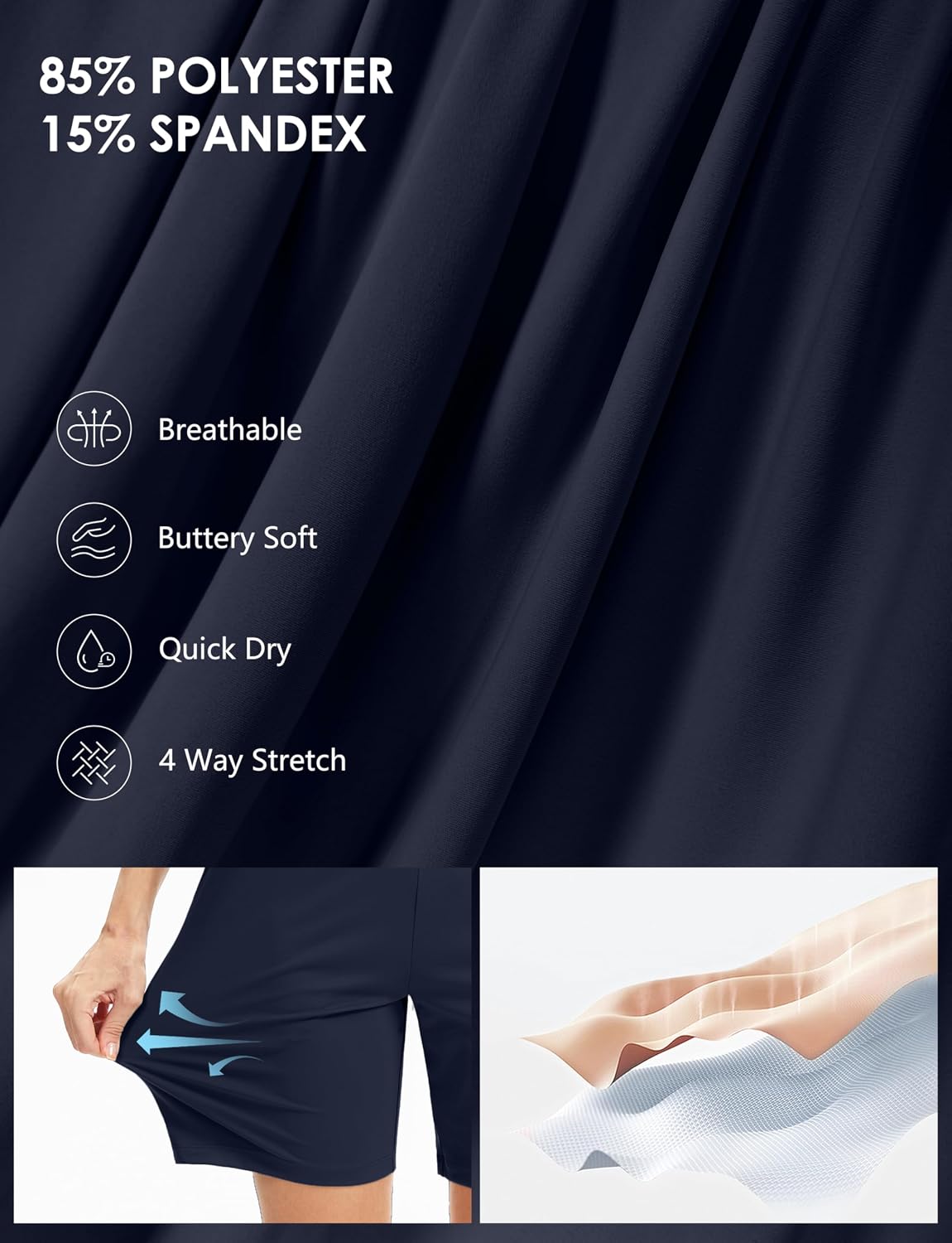 Blouty Women's 7" Bermuda Long Shorts with Pockets Stretch Athletic Shorts | High Waisted, Relaxed Fit Leg, Soft, Breathable, Workout, Golf, Walking, Casual Shorts for Women