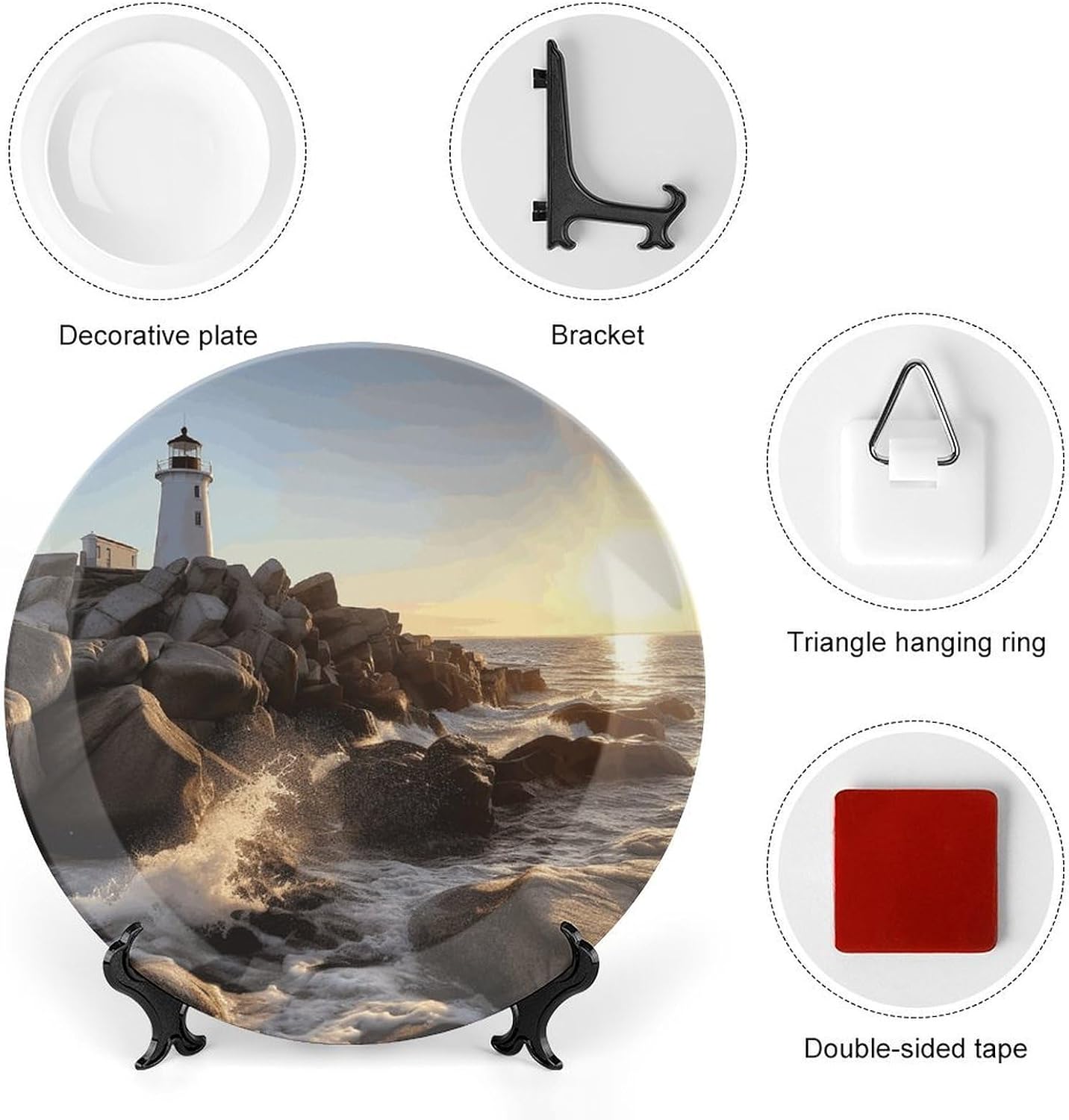 Lighthouse Rocks Seaside Bone China Decorative Plate with Stand 6inch image 3