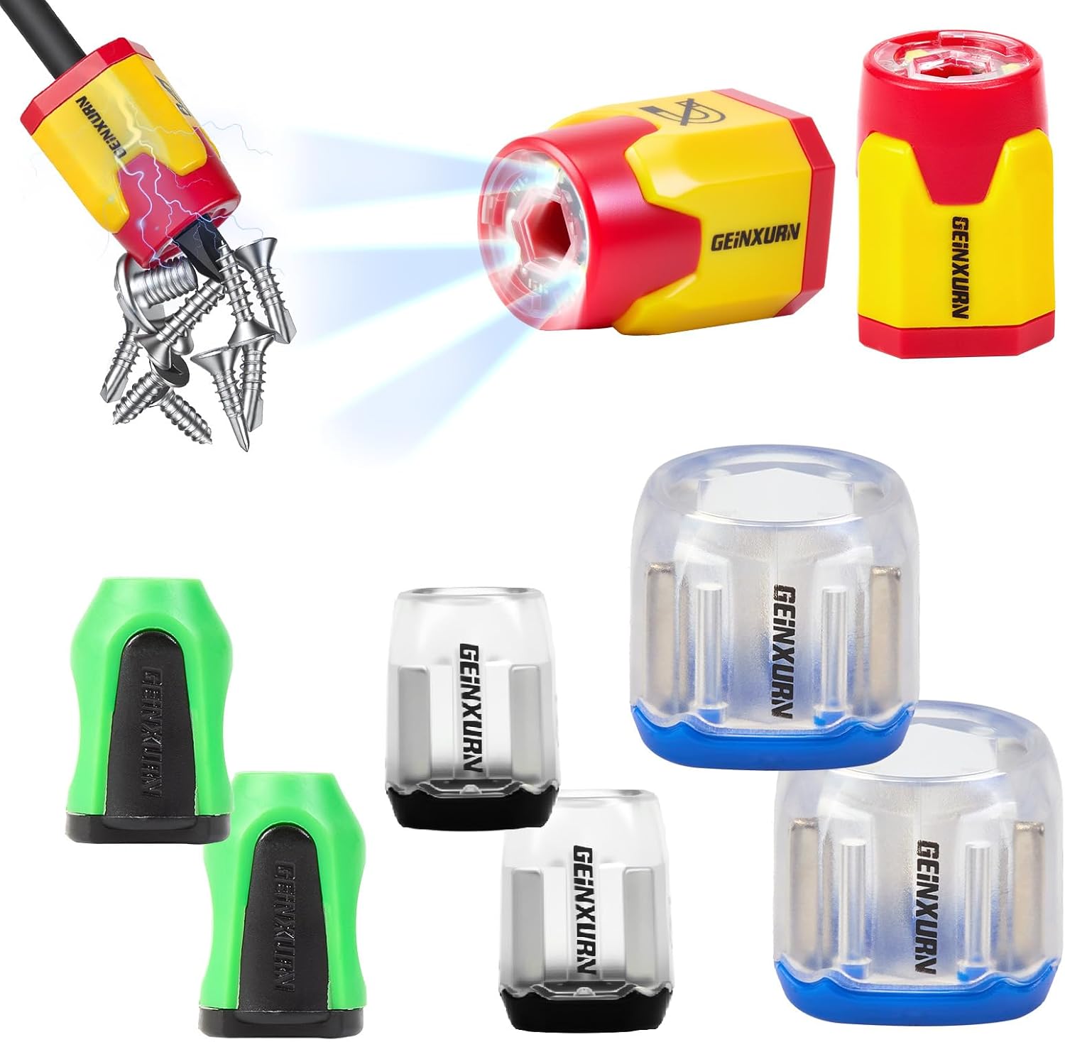 Geinxurn 8Pieces Mixed Magnetic Screw Holder Rings Set, Removable Magnetizer Rings for 1/4 Inch Hex Bits, Compatible with Screwdrivers, Power Drills and Hex Wrenches (Green,Blue,Black,Yellow)